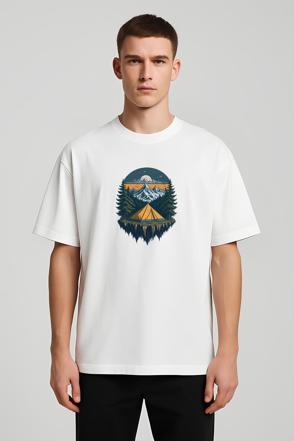MODA Unisex Oversize Kalıp Camping Baskılı T-Shirt