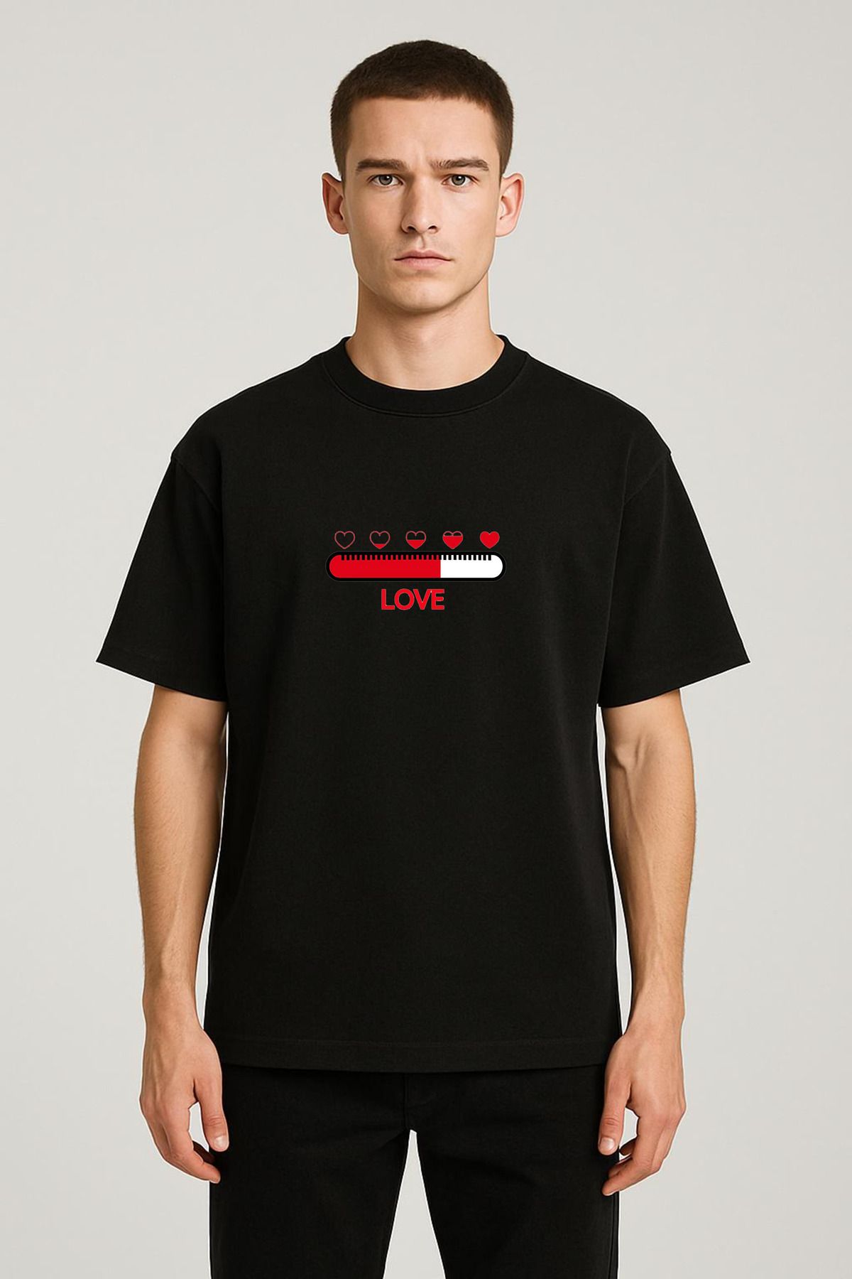 MODA Unisex Oversize Kalıp Love Bar Baskılı T-Shirt