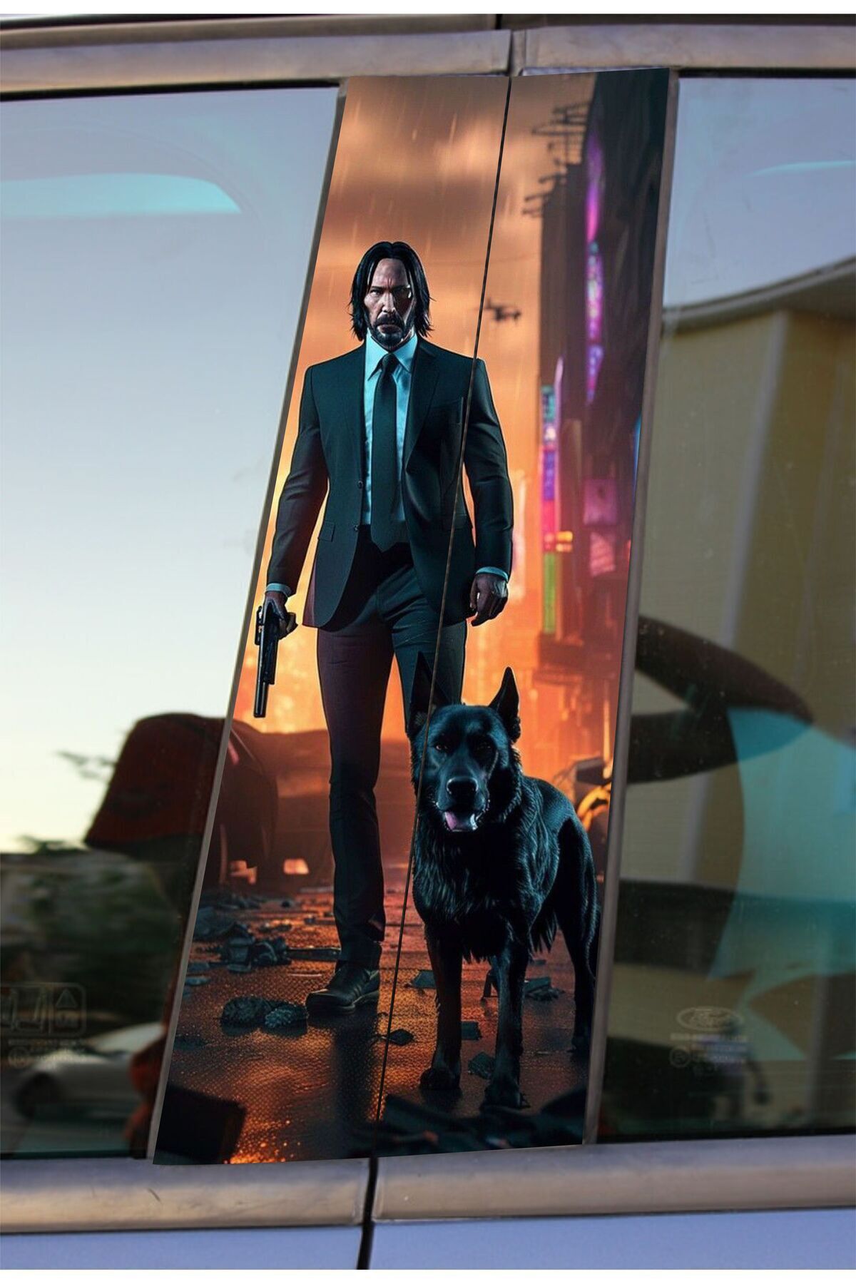 MS Major Selection John Wick Baskılı Araç Kapı Direk Kaplama Folyo Sticker 2'li (Sağ&Sol)