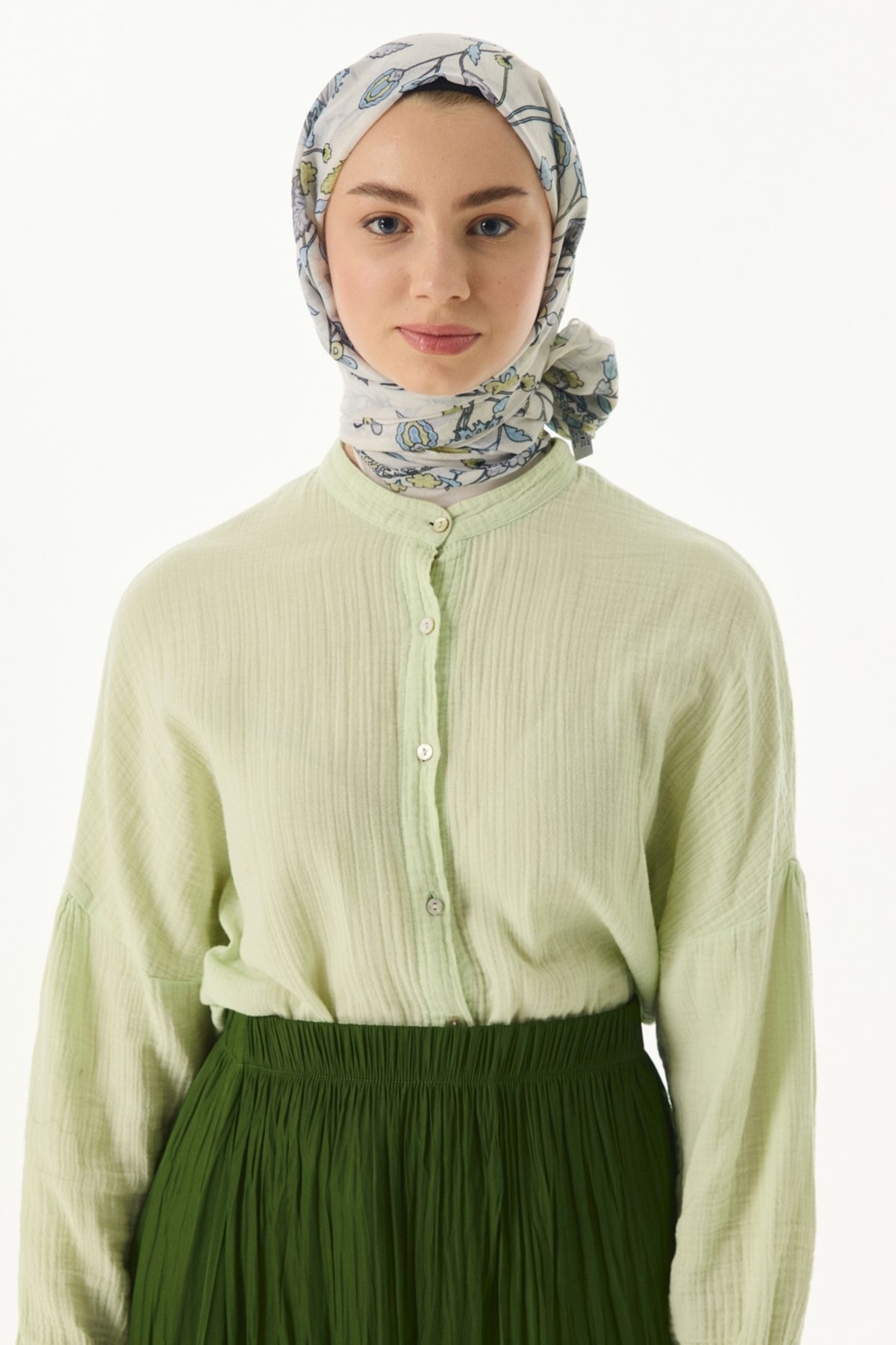 FENZA SCARF Lina Desen Pamuklu Şal - Krem-Çağla
