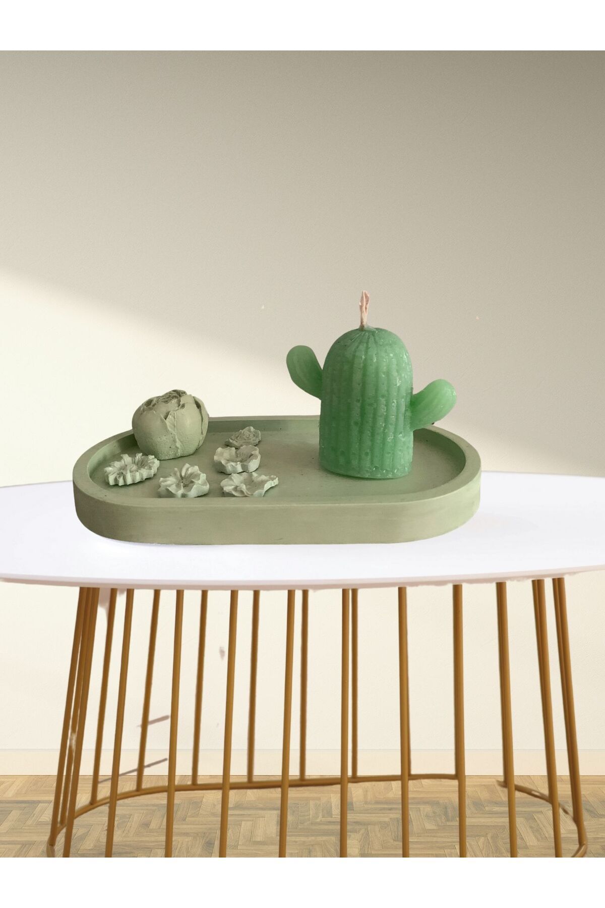 T M DESIGN HOUSE KAKTÜS VE ÇİÇEKLİ DEKORATİF OBJE 3LÜ SET