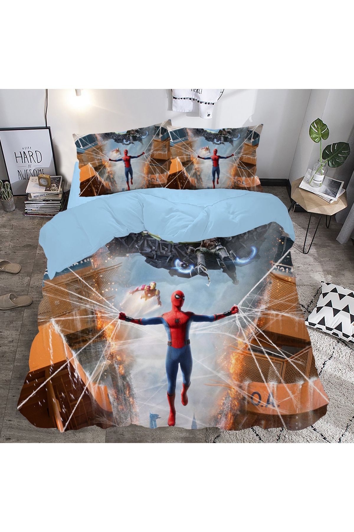 hediyechy GİFT DUVET COVER uçan adam temalı 3d Baskılı Çift Kişilik Nevresim Takımı