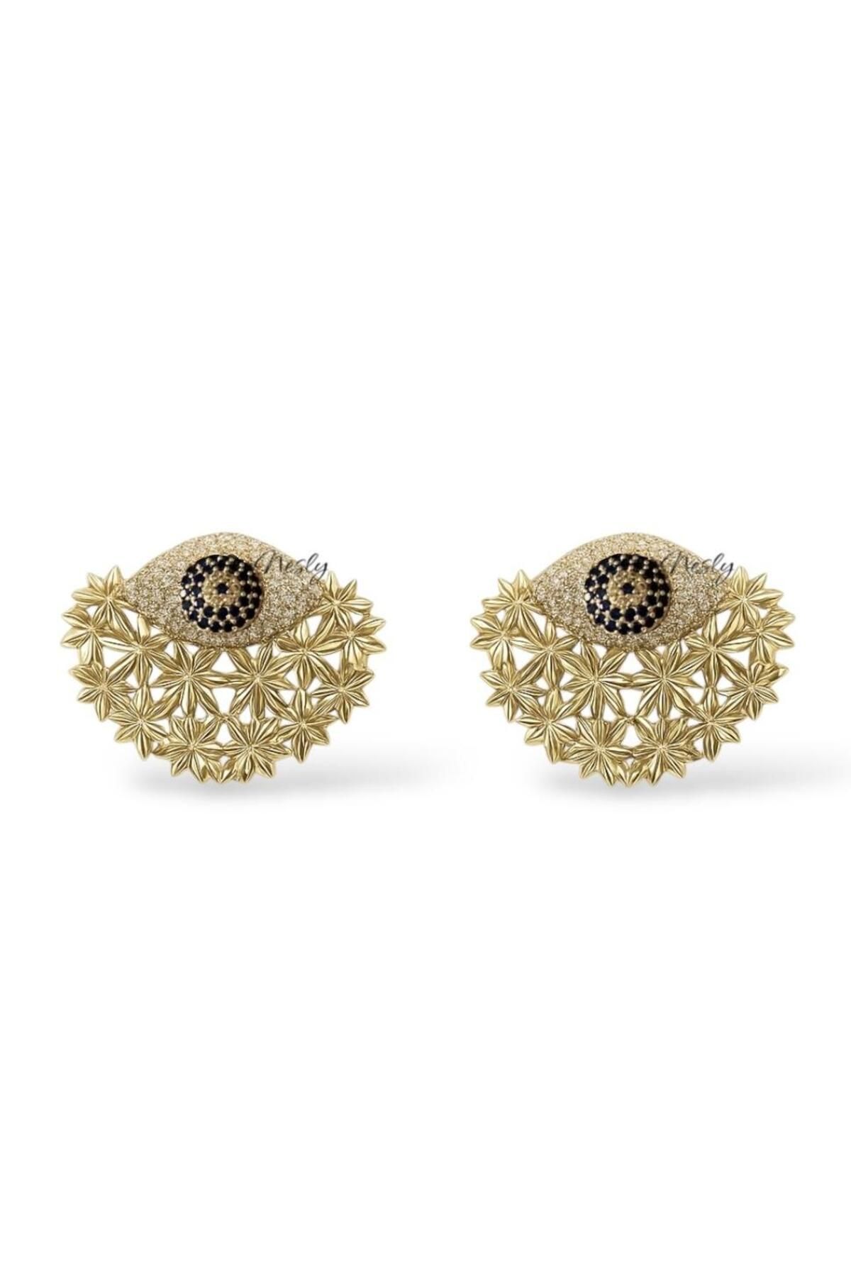 neslyaccessories Çiçekli Bakış – El İşçiliği Gold Küpe