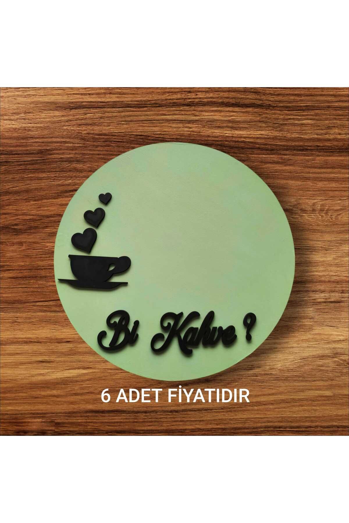 SEKAY AHŞAP Ahşap boyalı-vernikli 'bi kahve' yazılı kahve sunumluk ( 6 ADET )