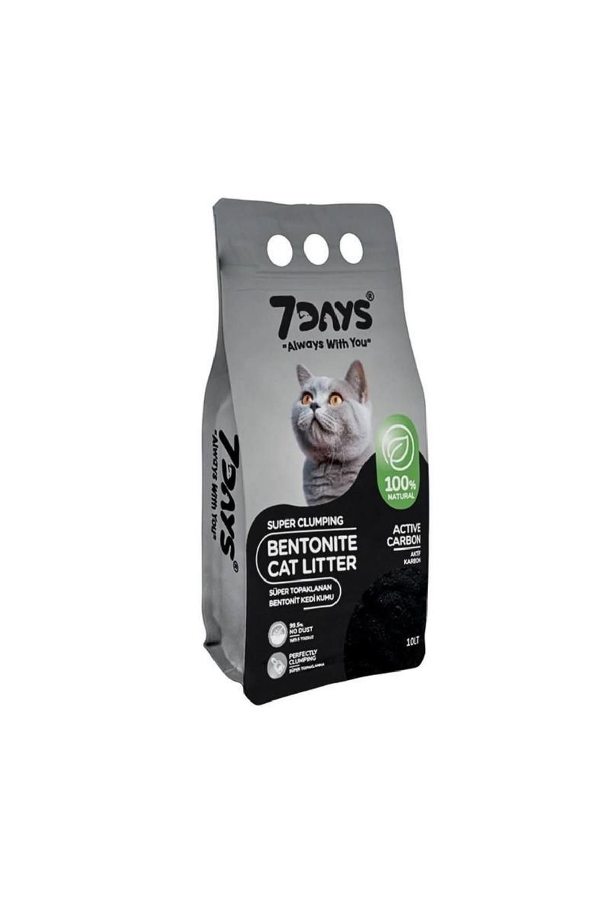 7DAYS Süper Topaklanan Karbonlu Gri Taneli Bentonit Kedi Kumu 10Lt