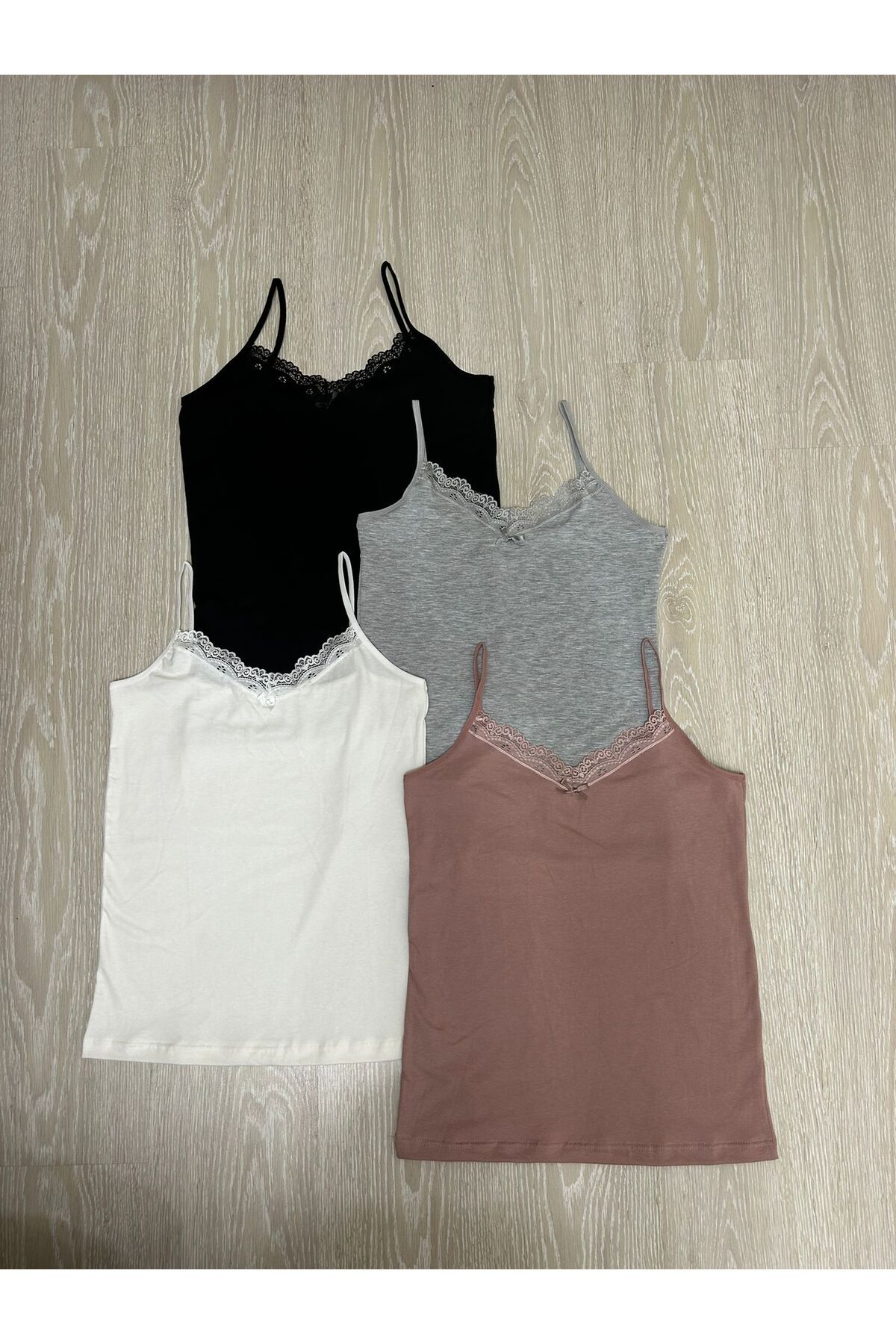 ek bykuzeylingerie 4'lü Kadın Atlet ip Askılı Dantelli Atlet