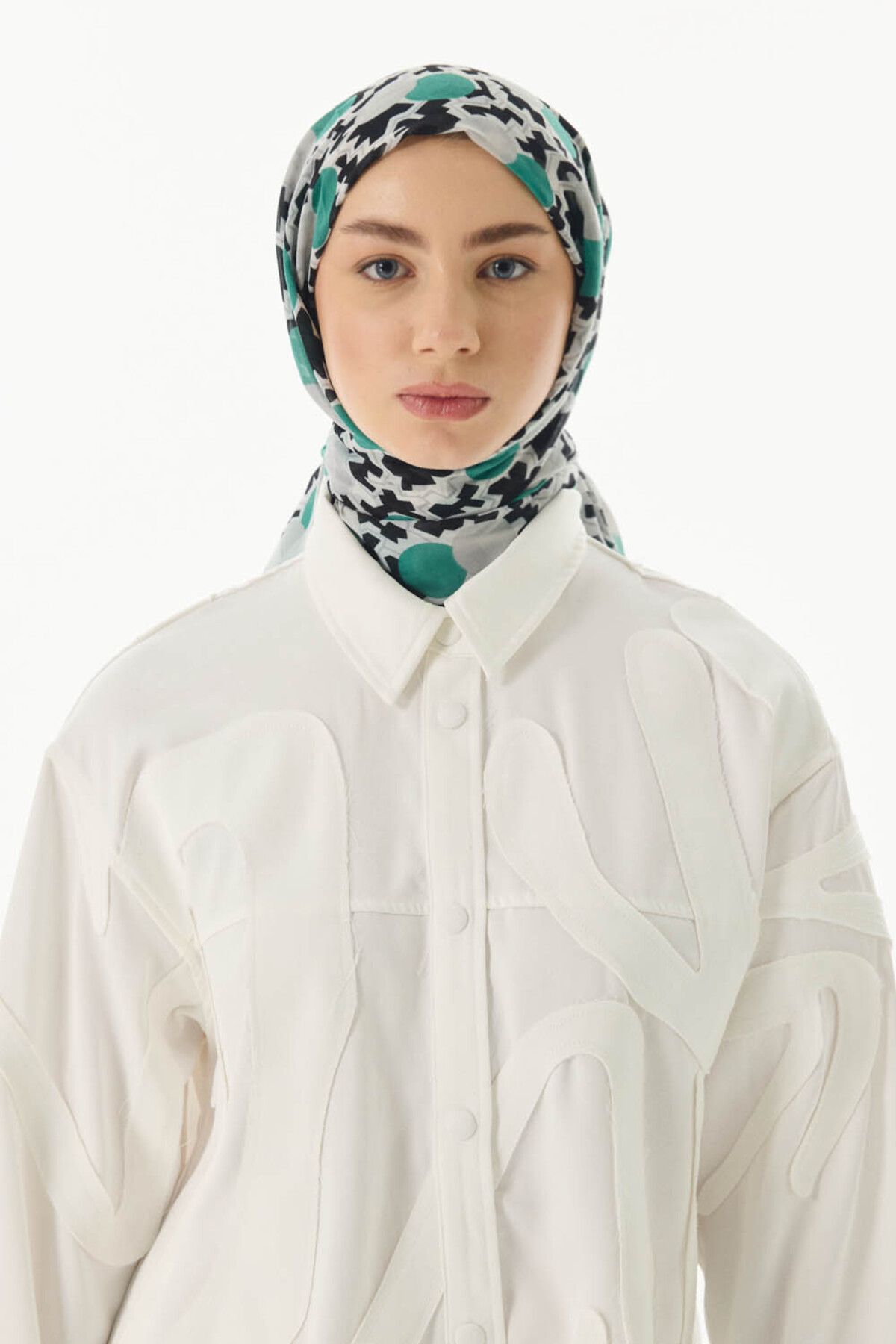 FENZA SCARF Geometrik Desen Pamuklu Şal - Yeşil