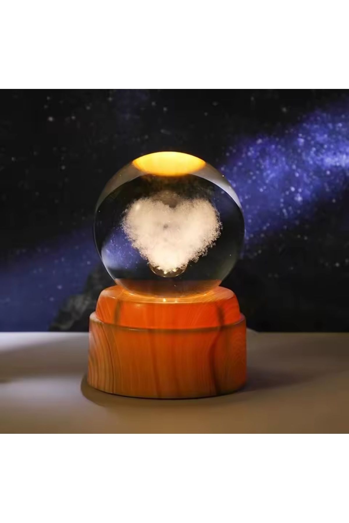 Wolawood Premium Dönen Kristal Cam Küre 3D Led Işıklı USB'li Gece Lambası Masaüstü Dekoratif Hediyelik Set
