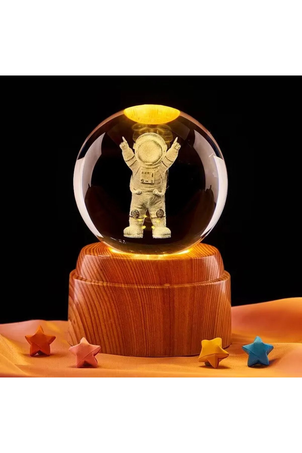 Wolawood Premium Dönen Kristal Cam Küre 3D Led Işıklı USB'li Gece Lambası Masaüstü Dekoratif Hediyelik Set