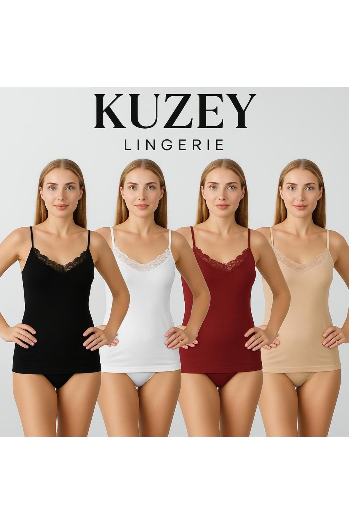ek bykuzeylingerie 4'lü Kadın Atlet ip Askılı Dantelli Atlet