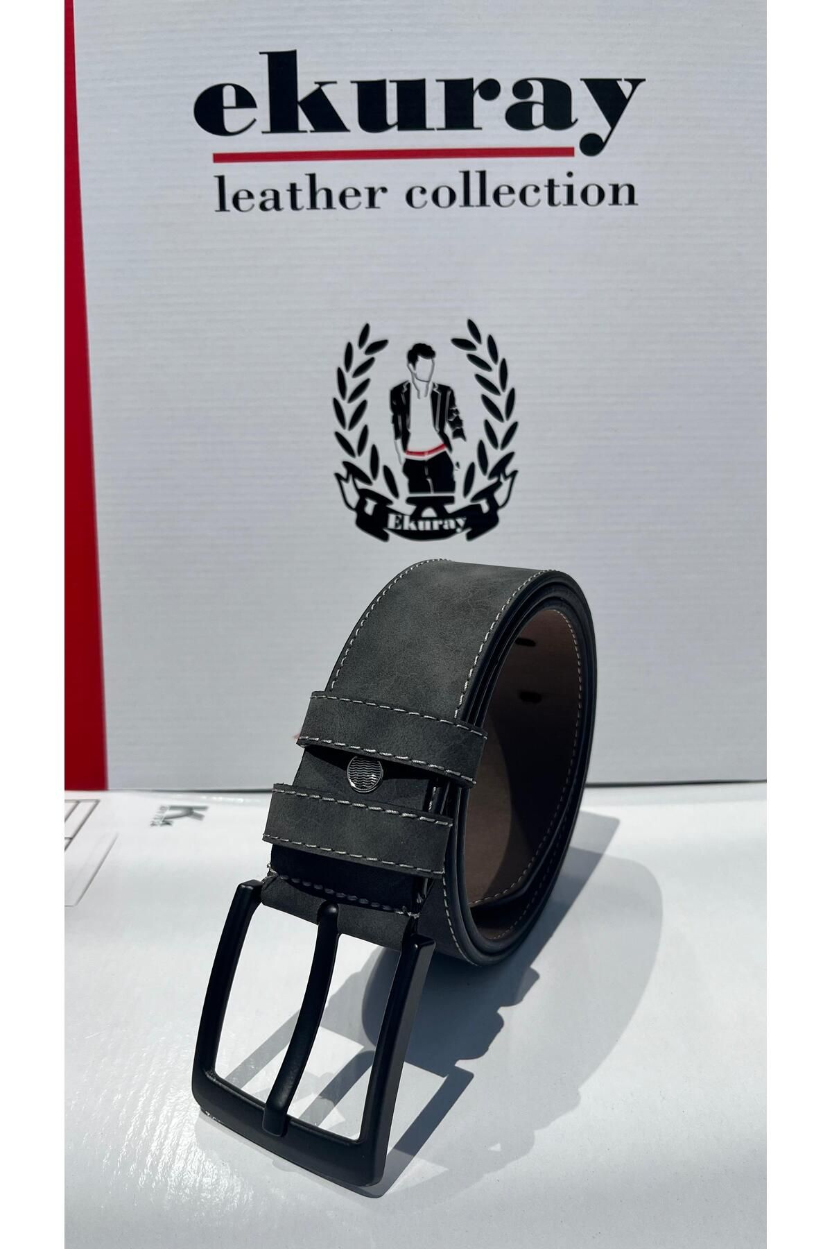 Ekuray Deri Ürünleri 4.5 Cm Nubuck Dokulu Gri Kemer