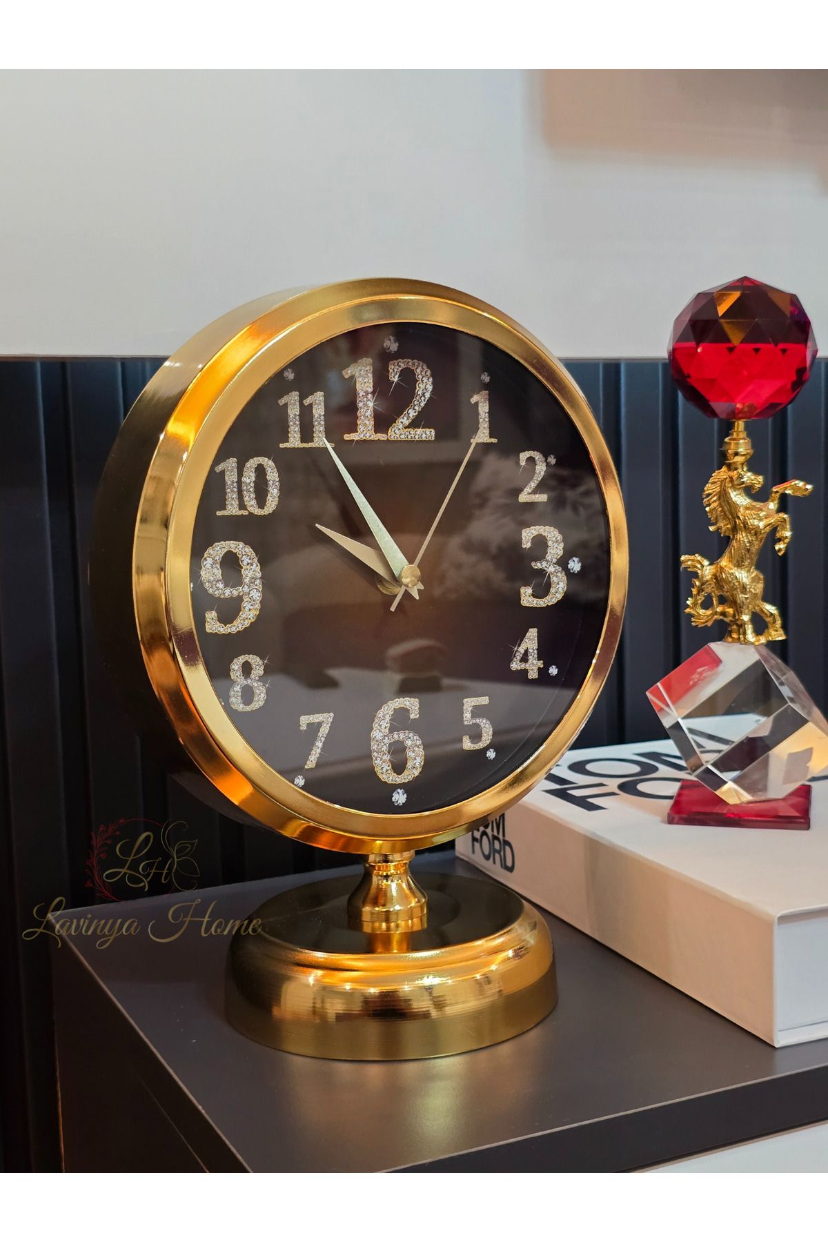 LH Lavinya Home Dekoratif Gold Metal Lüks Masa Saati 25x20 cm | Şık ve Modern