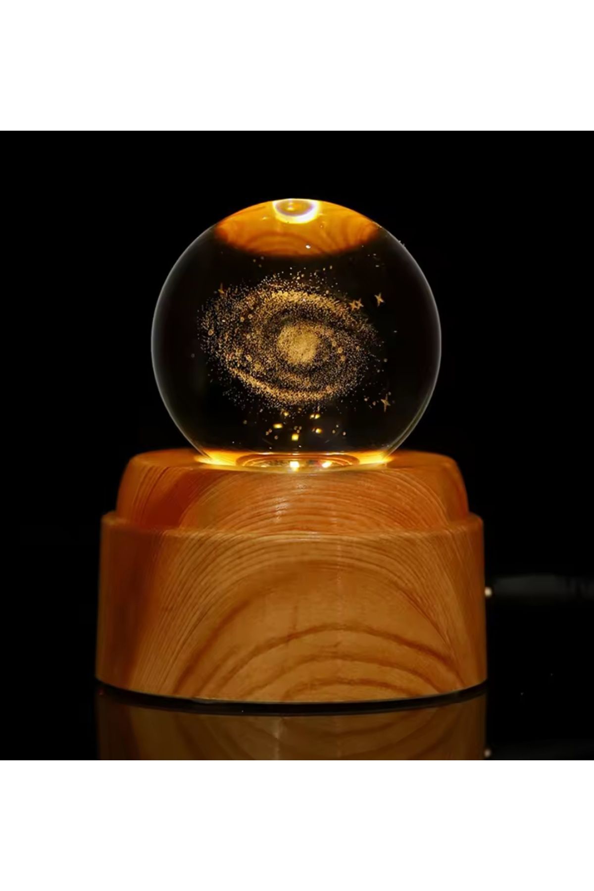 Wolawood Premium Dönen Kristal Cam Küre 3D Led Işıklı USB'li Gece Lambası Masaüstü Dekoratif Hediyelik Set