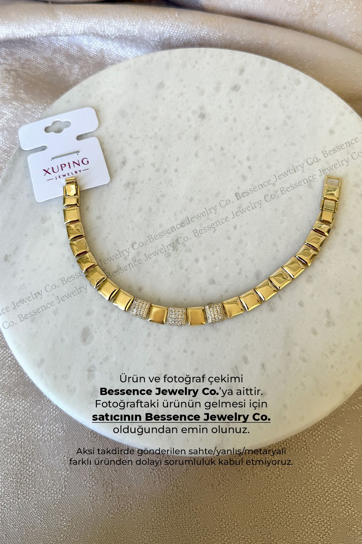 Bessence Jewelry Co Xuping Kare Zirkon Taşlı 14K Çelik Bileklik-17CM+2CM AYARLANABİLİR