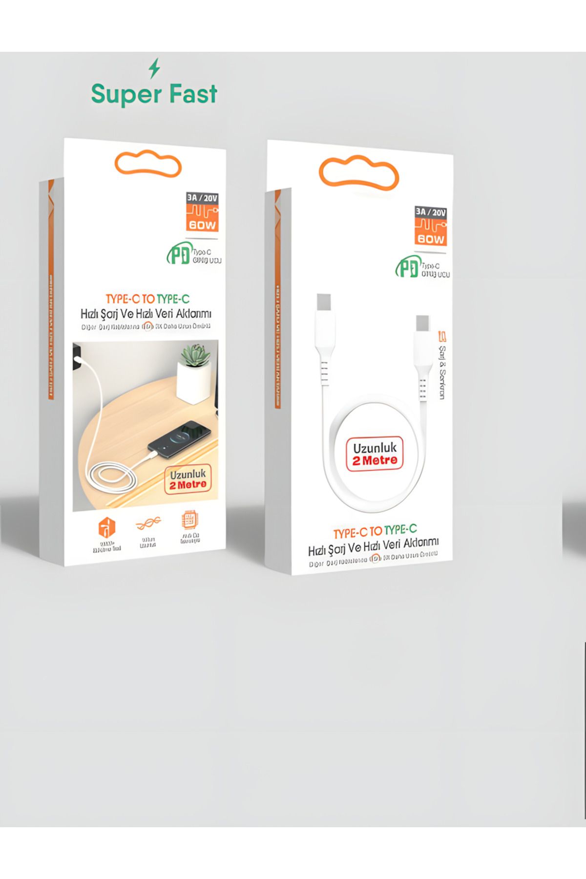 Kgntech Akıllı Hızlı Şarj Kablosu Type-C To Type-C 60W