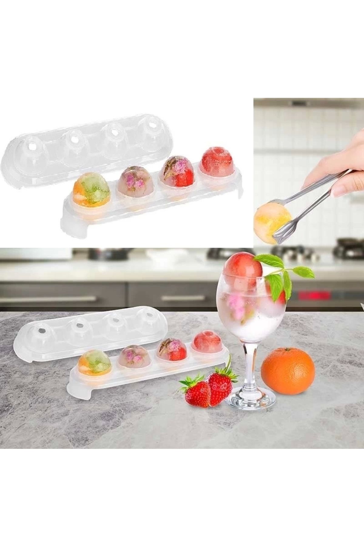shop Silikon Tabanlı 4 Bölmeli Şeffaf Buz Kalıbı Yuvarlak Buzluk