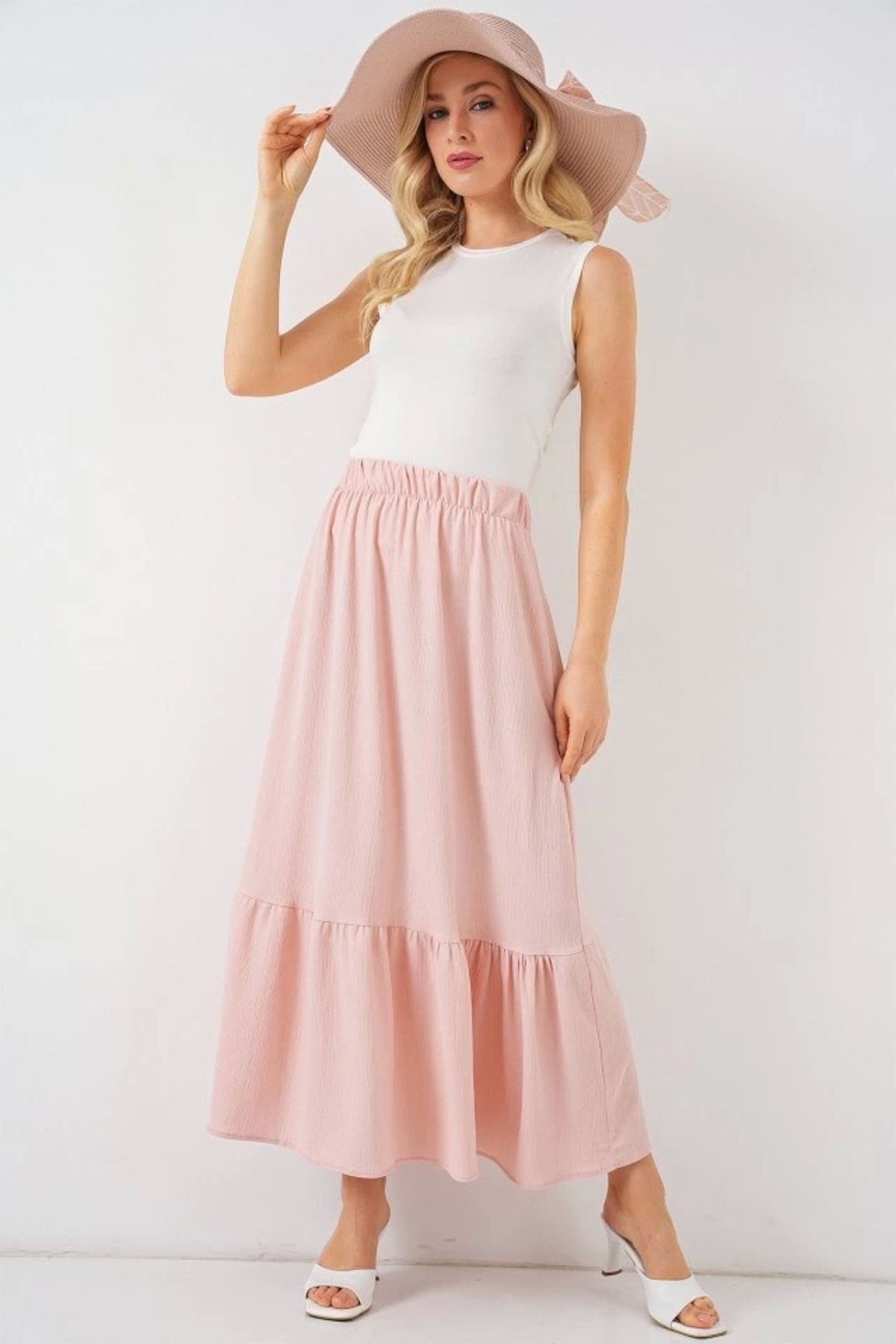 Butik 1886 Uzun Örme Etek - Pudra