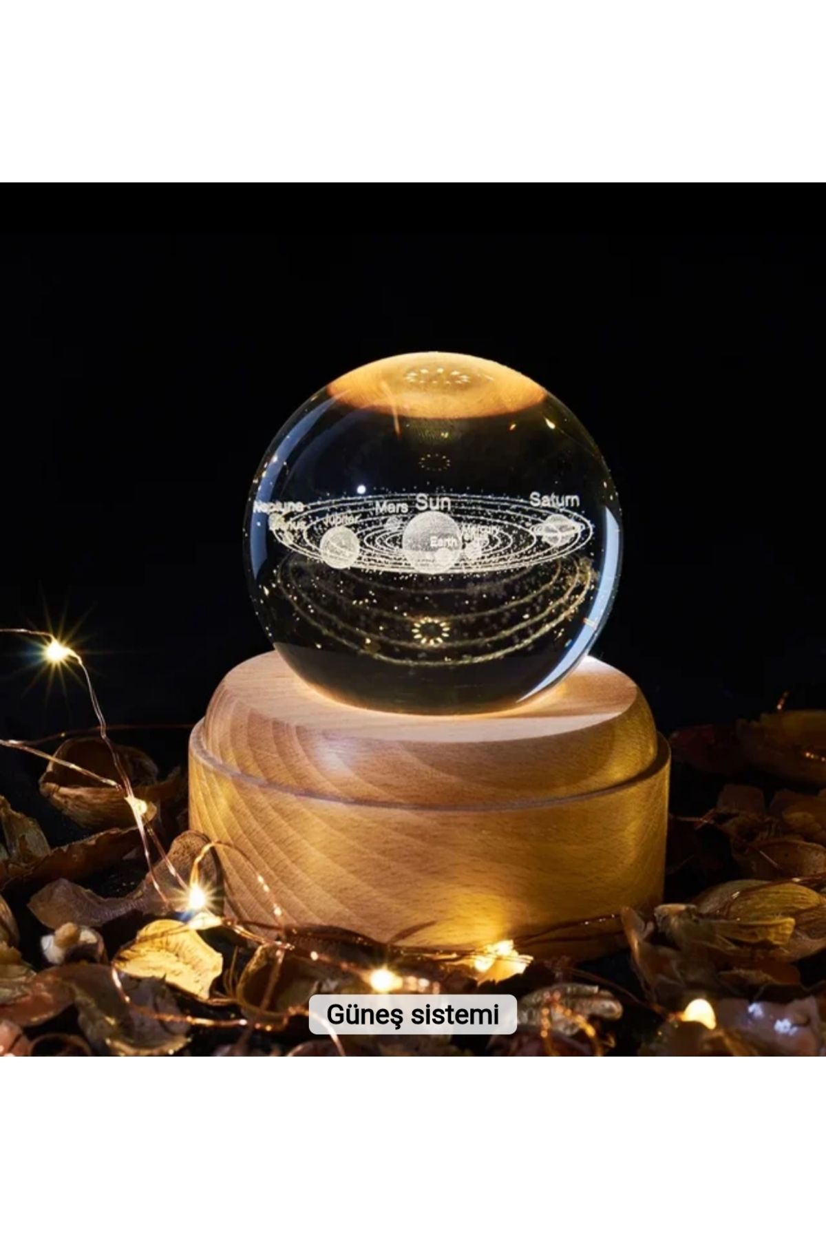 Wolawood Premium Dönen Kristal Cam Küre 3D Led Işıklı USB'li Gece Lambası Masaüstü Dekoratif Hediyelik Set