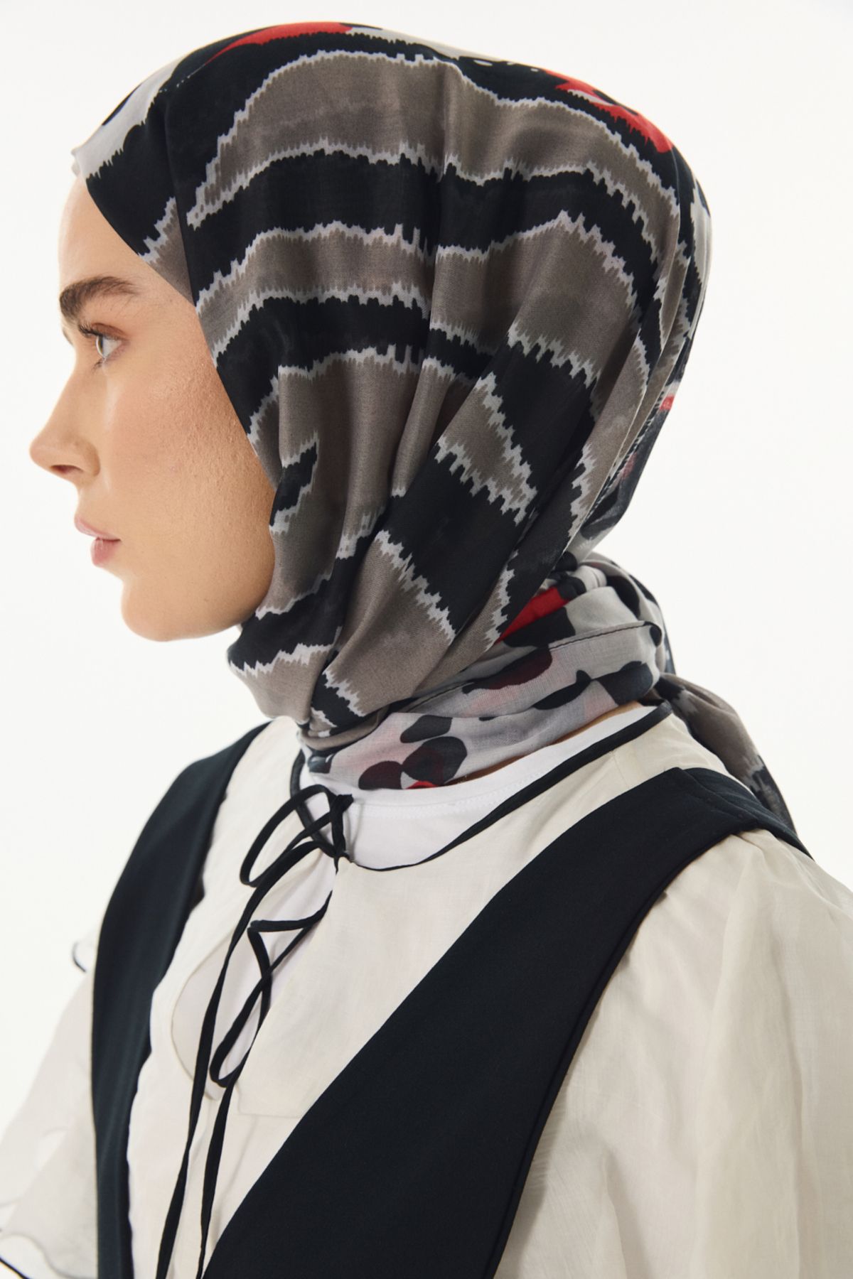 FENZA SCARF-Gradient Pattern Cotton Shawl - Red-Grey 4