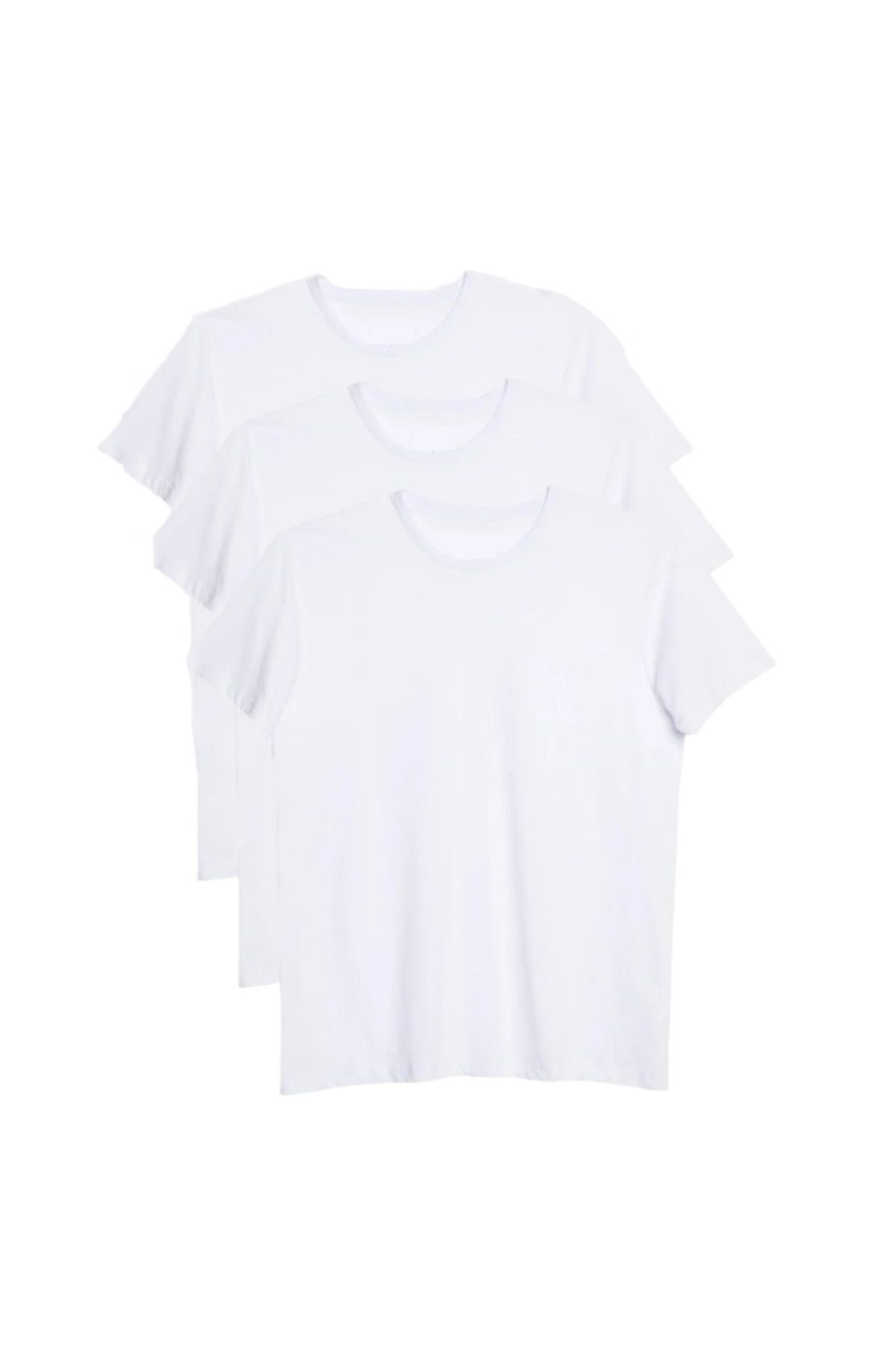 Glowery Unisex 3'lü Paket %100 Pamuklu Beyaz Regular Rahat Yumuşak Dokulu Bisiklet Yaka Tişört