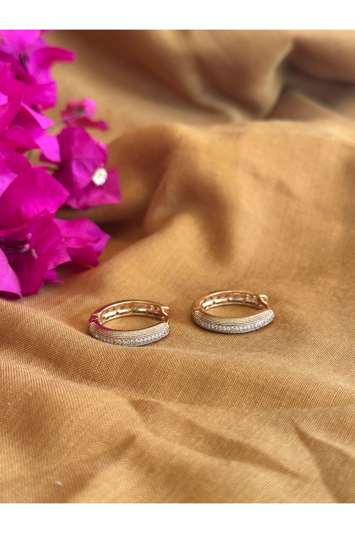S ATELIER 14 K Altın Kaplama Rose Gold Taşlı Küpe