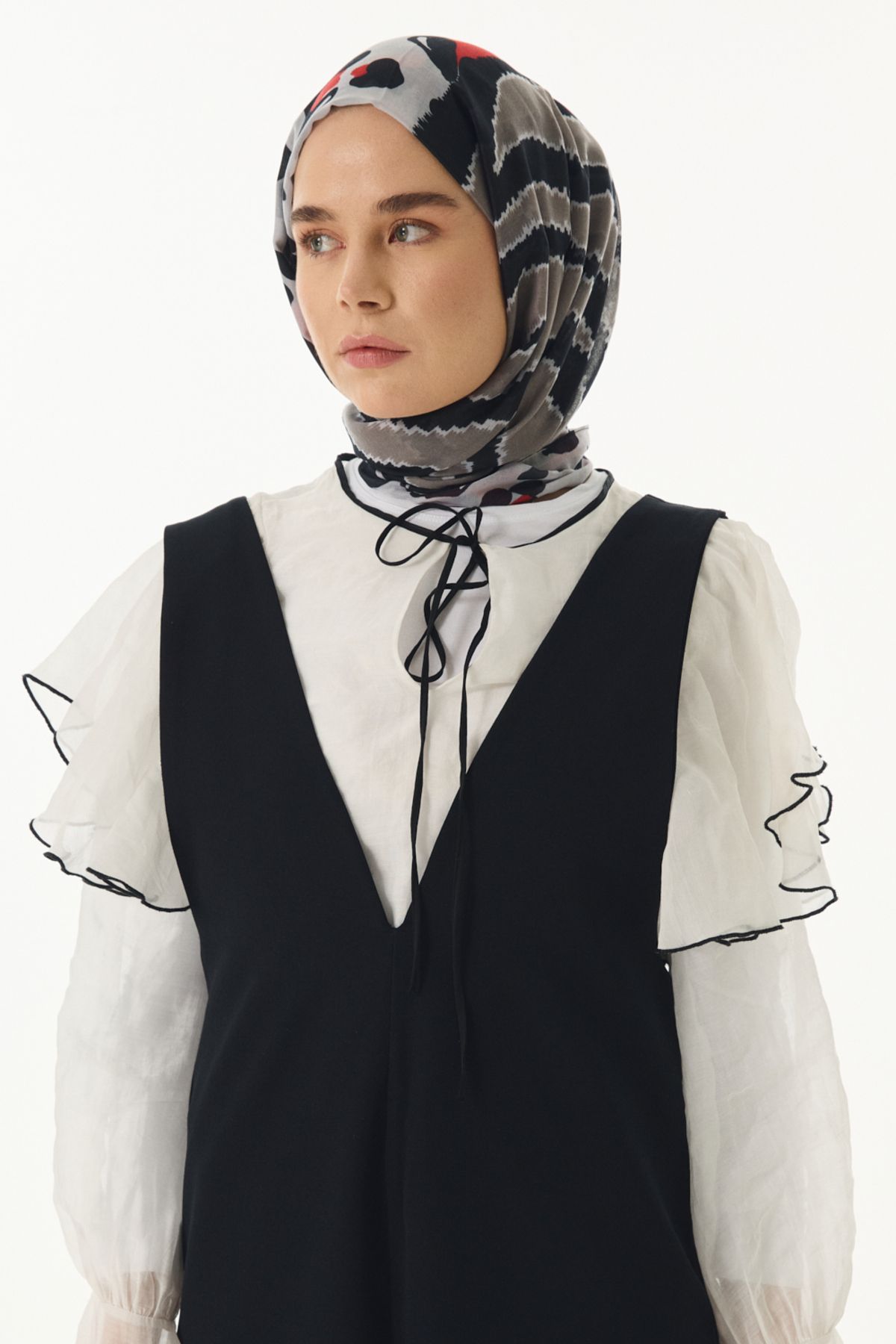 FENZA SCARF Degrade Desen Pamuklu Şal - Kırmızı-Gri