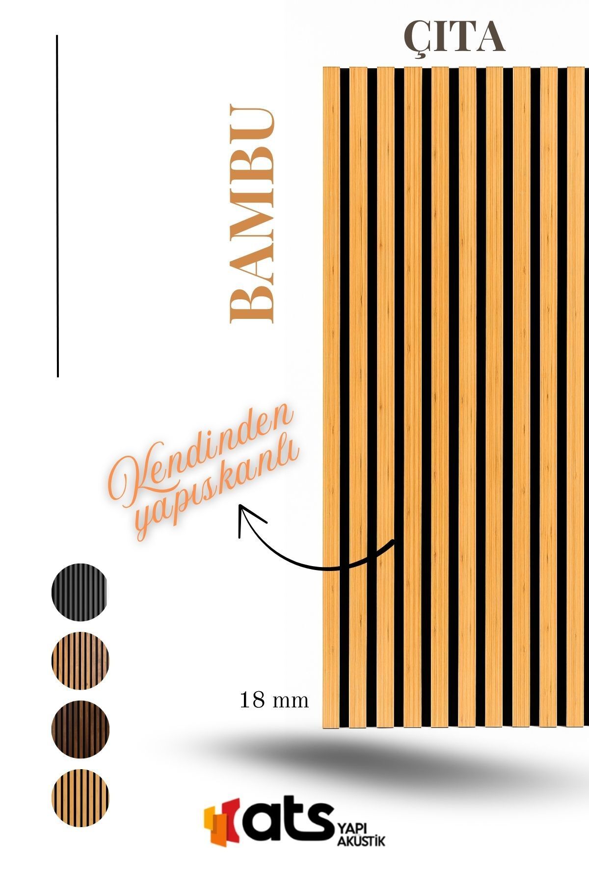 ATS YAPI Bambu Kendinden Yapışkanlı Duvar Çıta – 12 Adet | 120 cm Uzunluk | 18 mm Kalınlık Dekoratif Panel