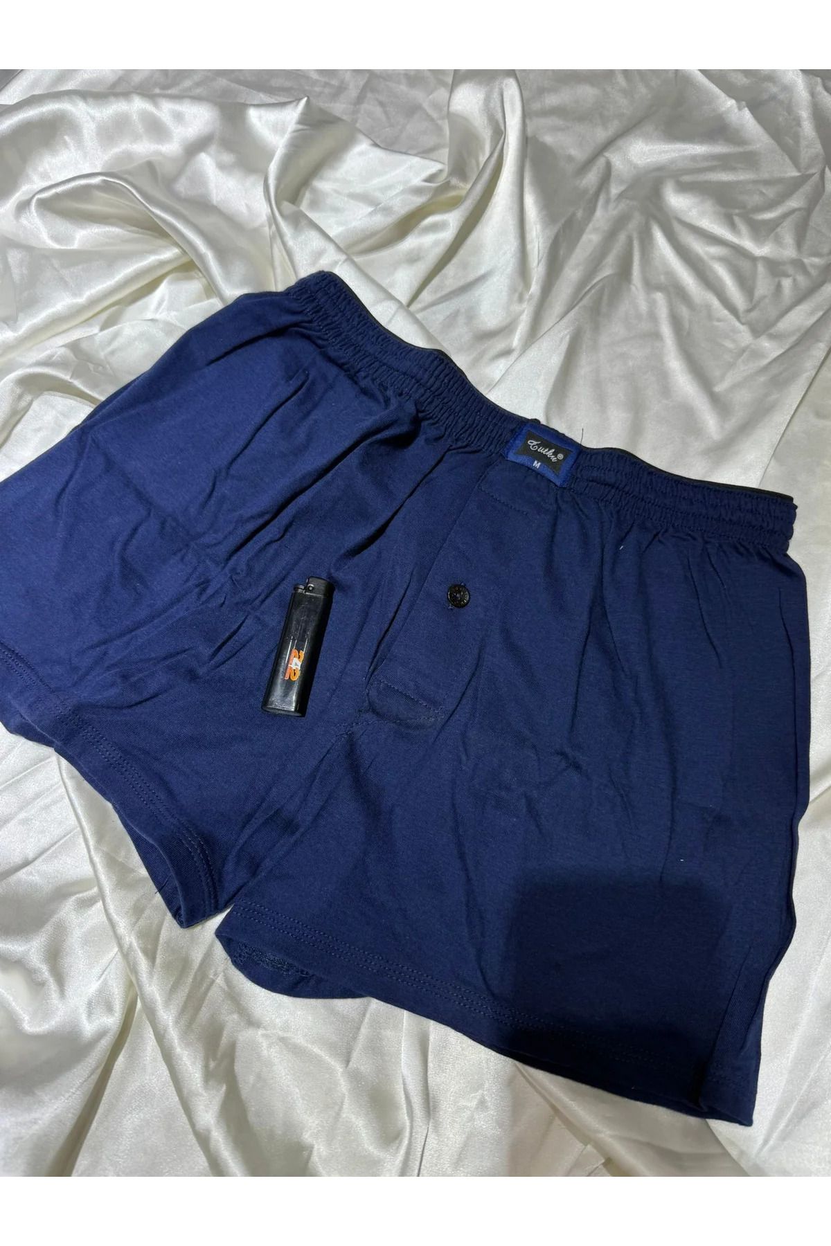 Butik Tutku Düğme Detaylı Boxer Lacivert