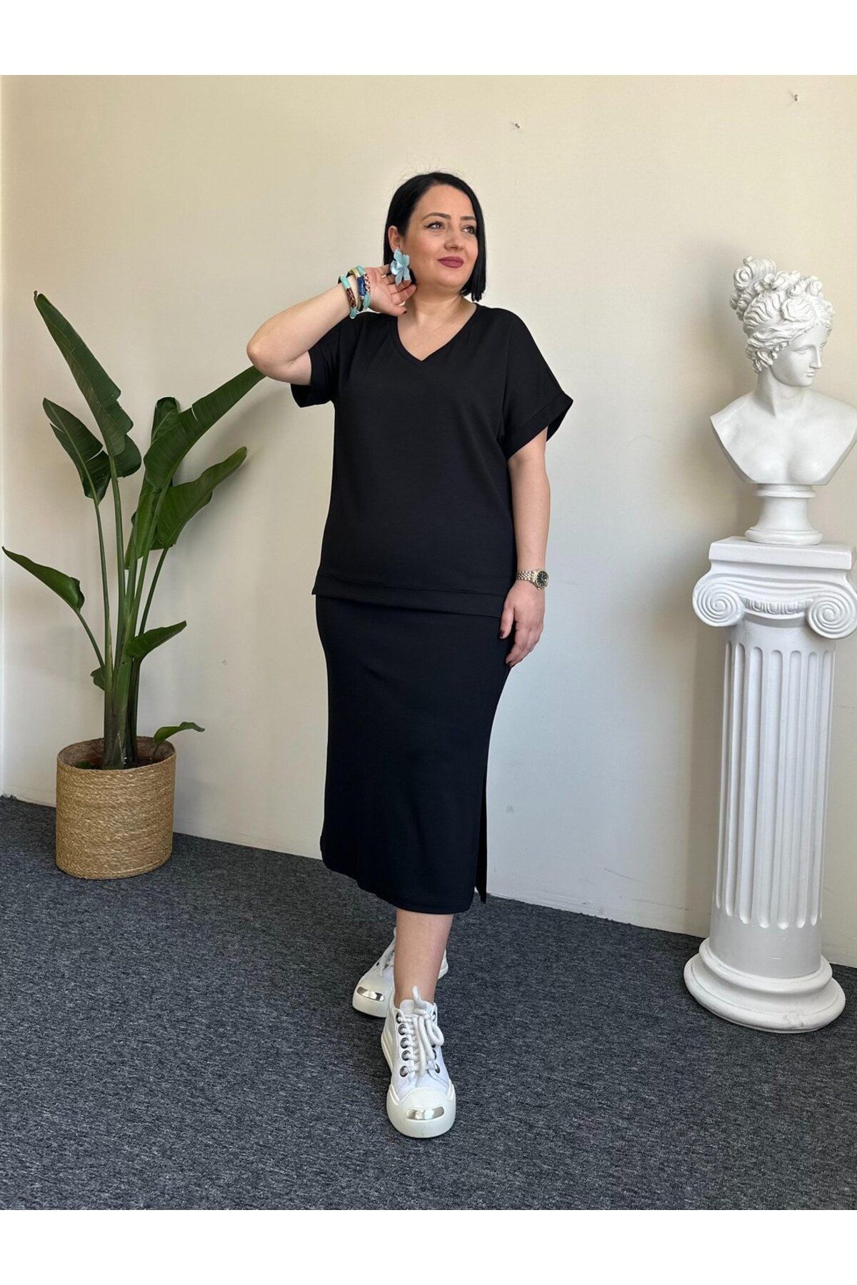 Vio Moda Büyük Beden Modal Etek Takım