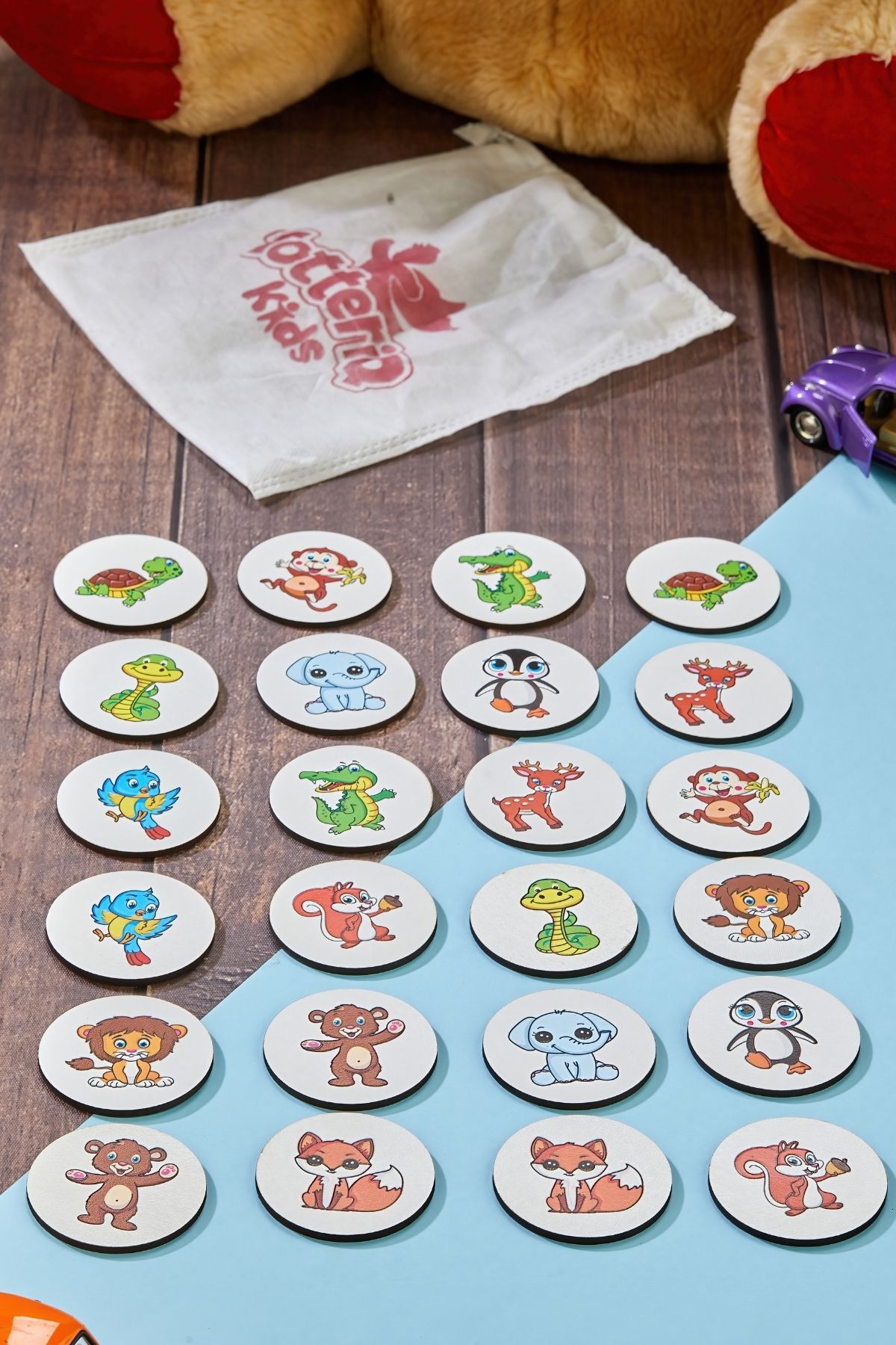 TOTTERİQ 24 Parça Ahşap Memory Game -Vahşi Hayvanlar Temalı Eğitici Eşleştirme Oyunu