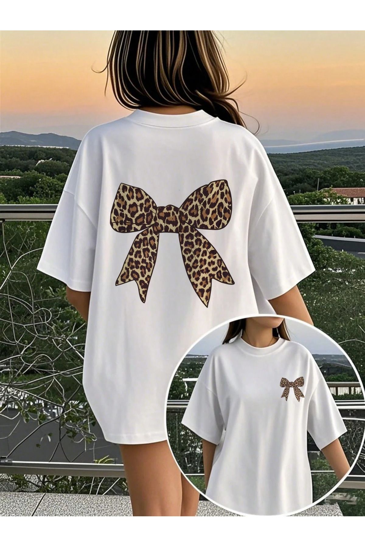 New Shine Unisex Oversize Leopar Kurdele Sırt Baskılı T-shirt