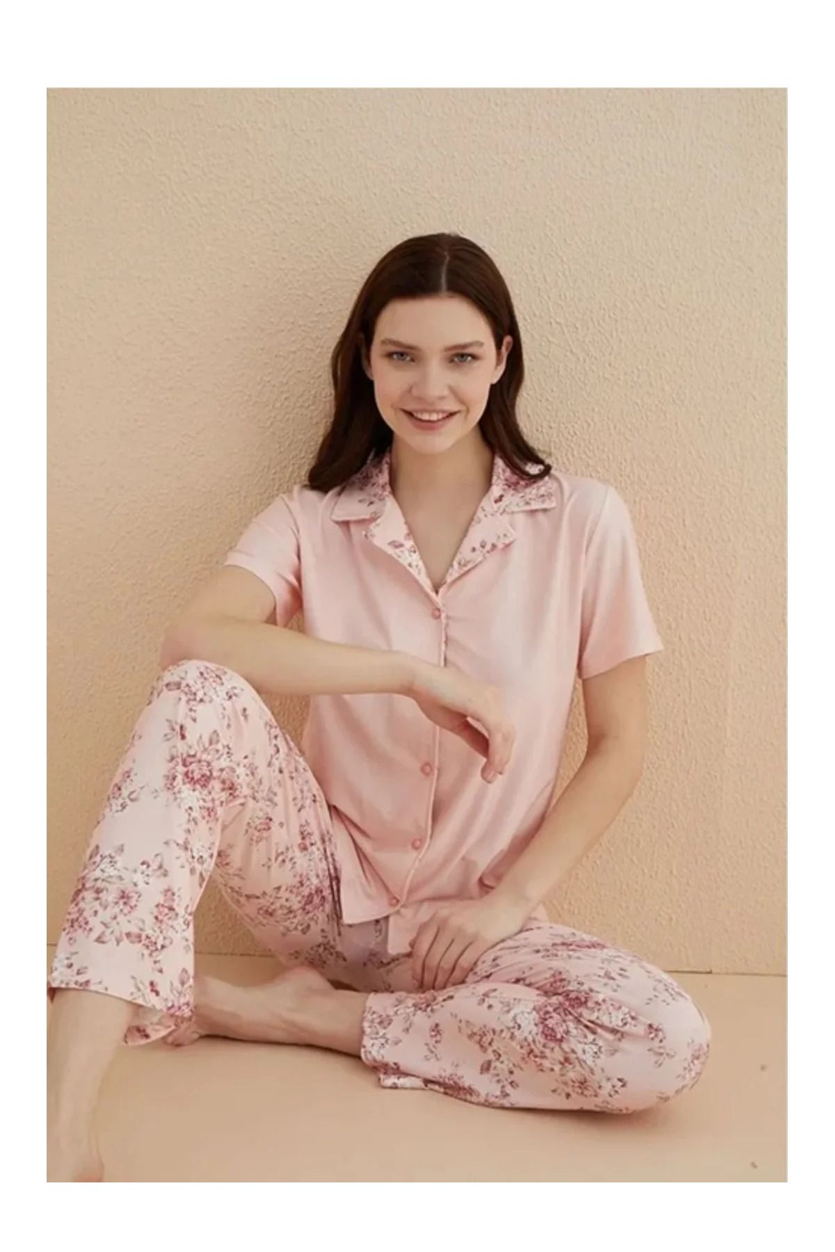 Butik MİHRA 30101 Önden Düğmeli Pijama Takımı