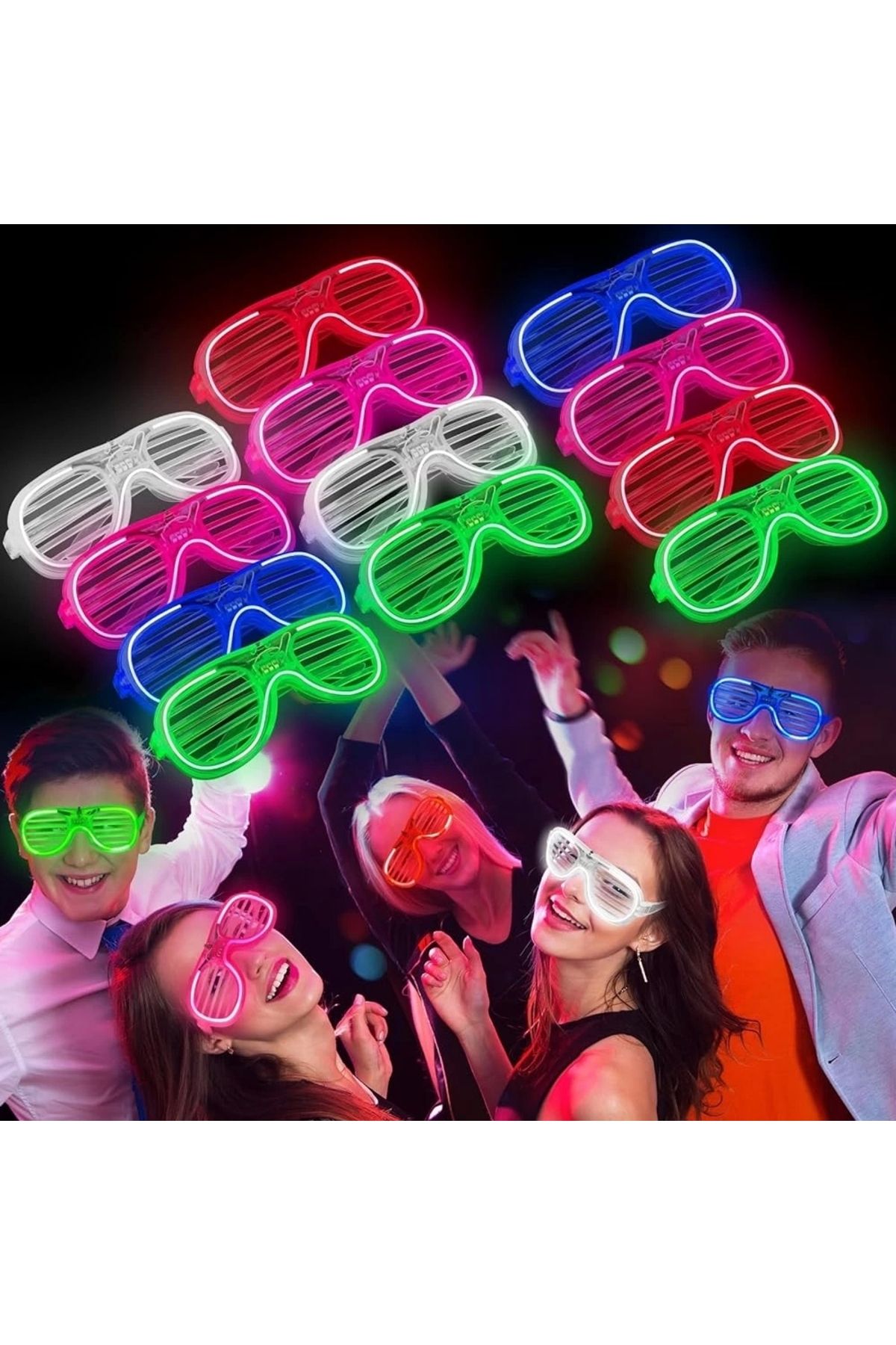 No8 Home Glow Model 3 Farklı Fonksiyonlu Işıklı Panjur Parti Gözlüğü Karışık Renk 12 Adet