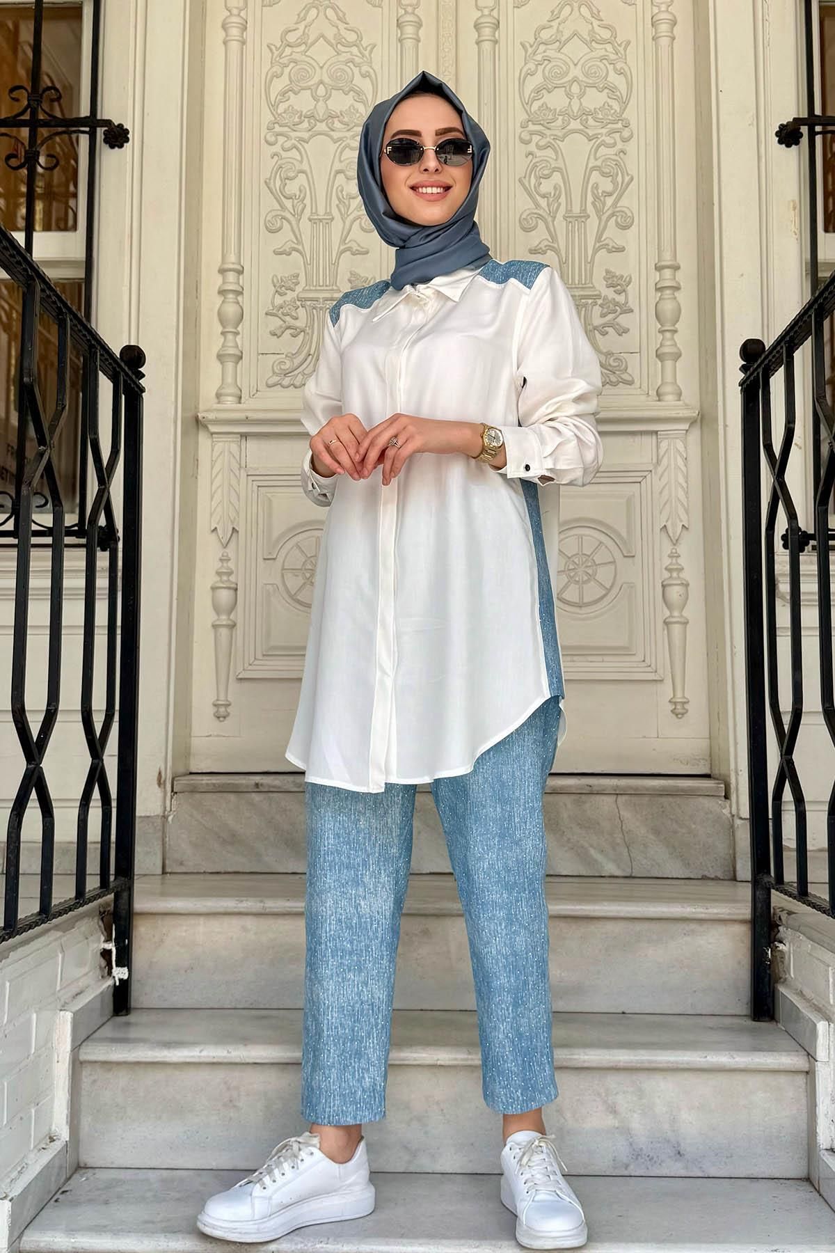 Nurcan Çetin Pantolonlu Takım 25435 Mavi