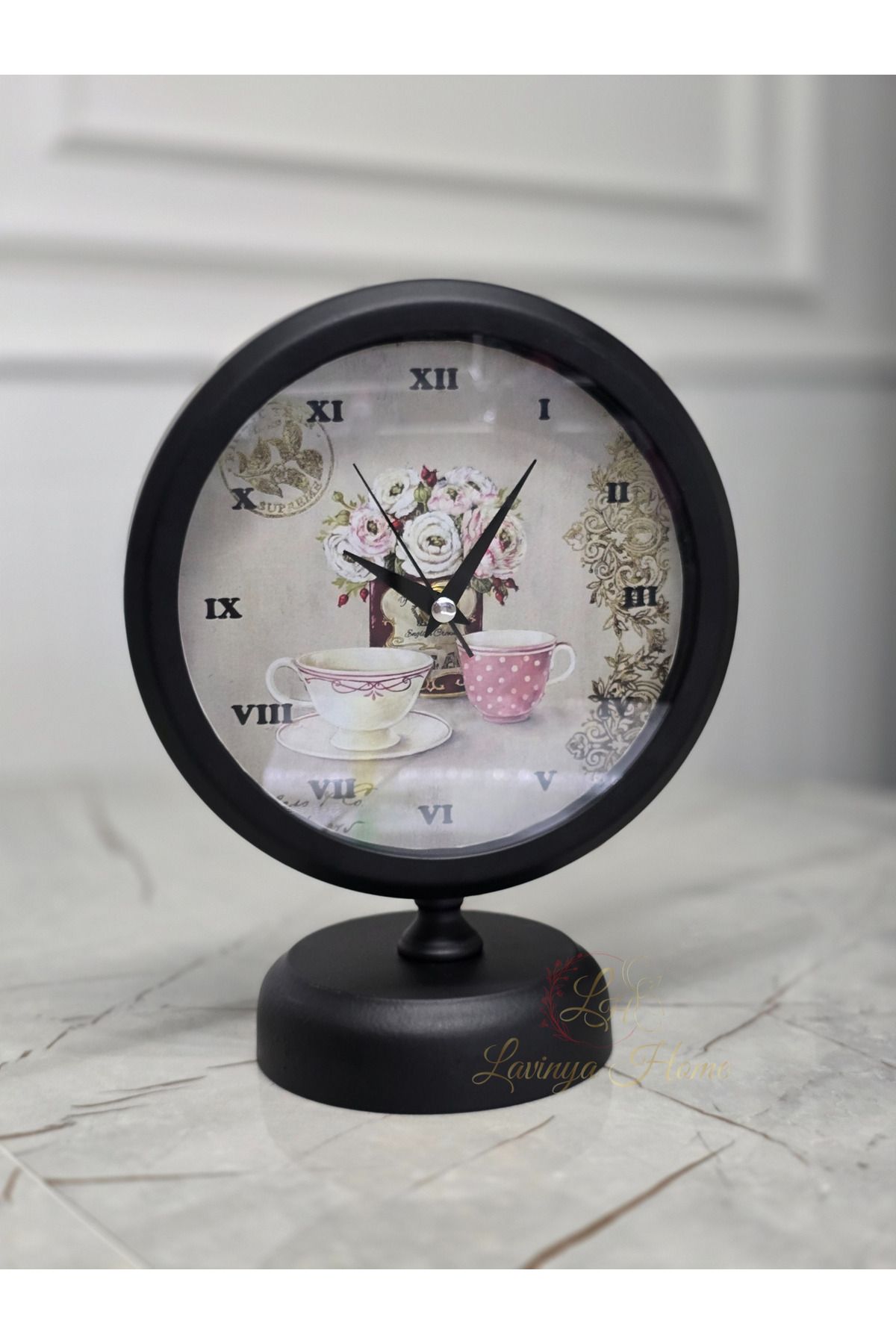 LH Lavinya Home Saat Siyah Metal Lüks Masa Üstü Dekoratif 25x20 cm | Modern Tasarım