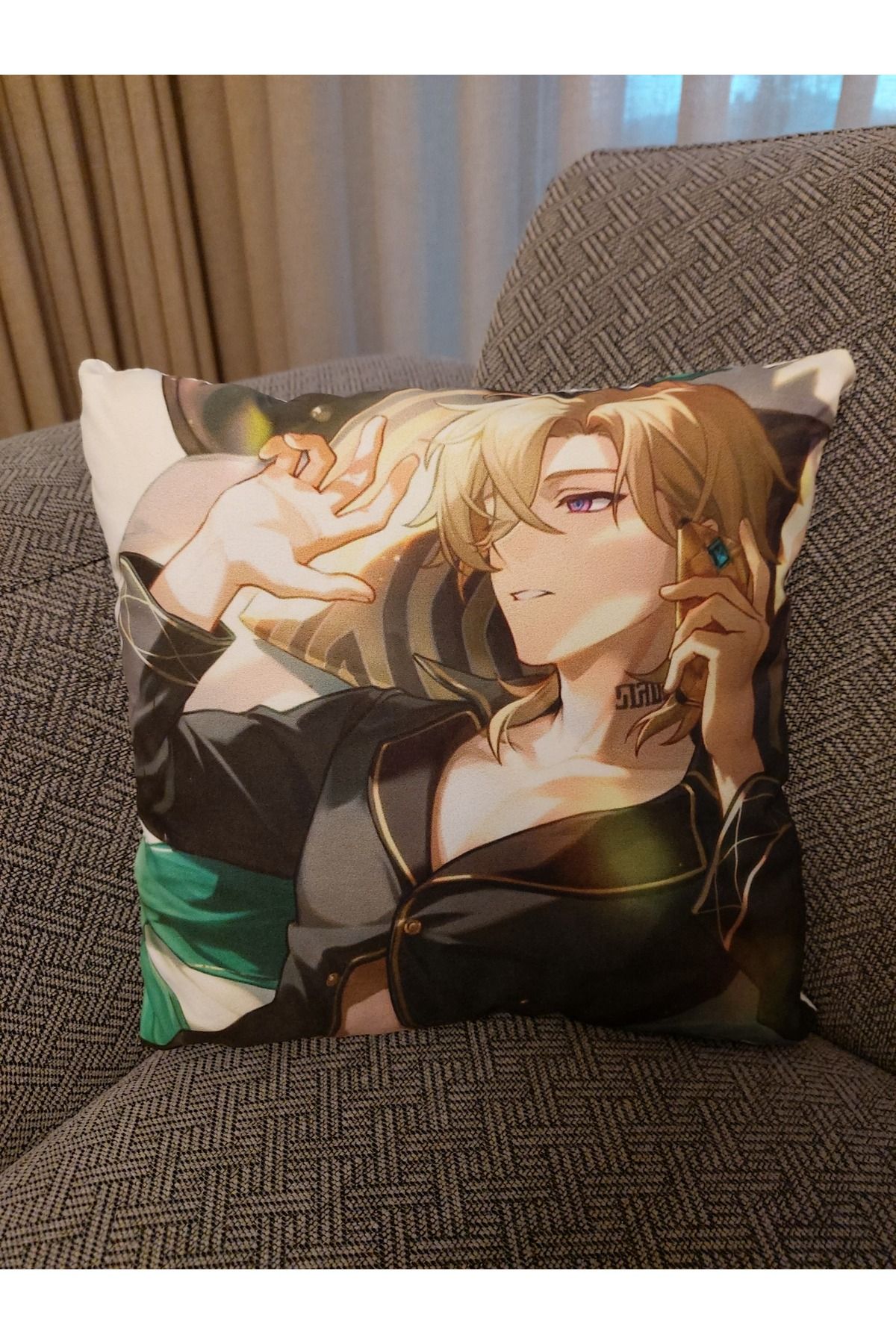 Genshin Impact Honkai Star Rail Aventurine'li tek yönlü baskılı kırlent 25x25 cm dekoratif yastık