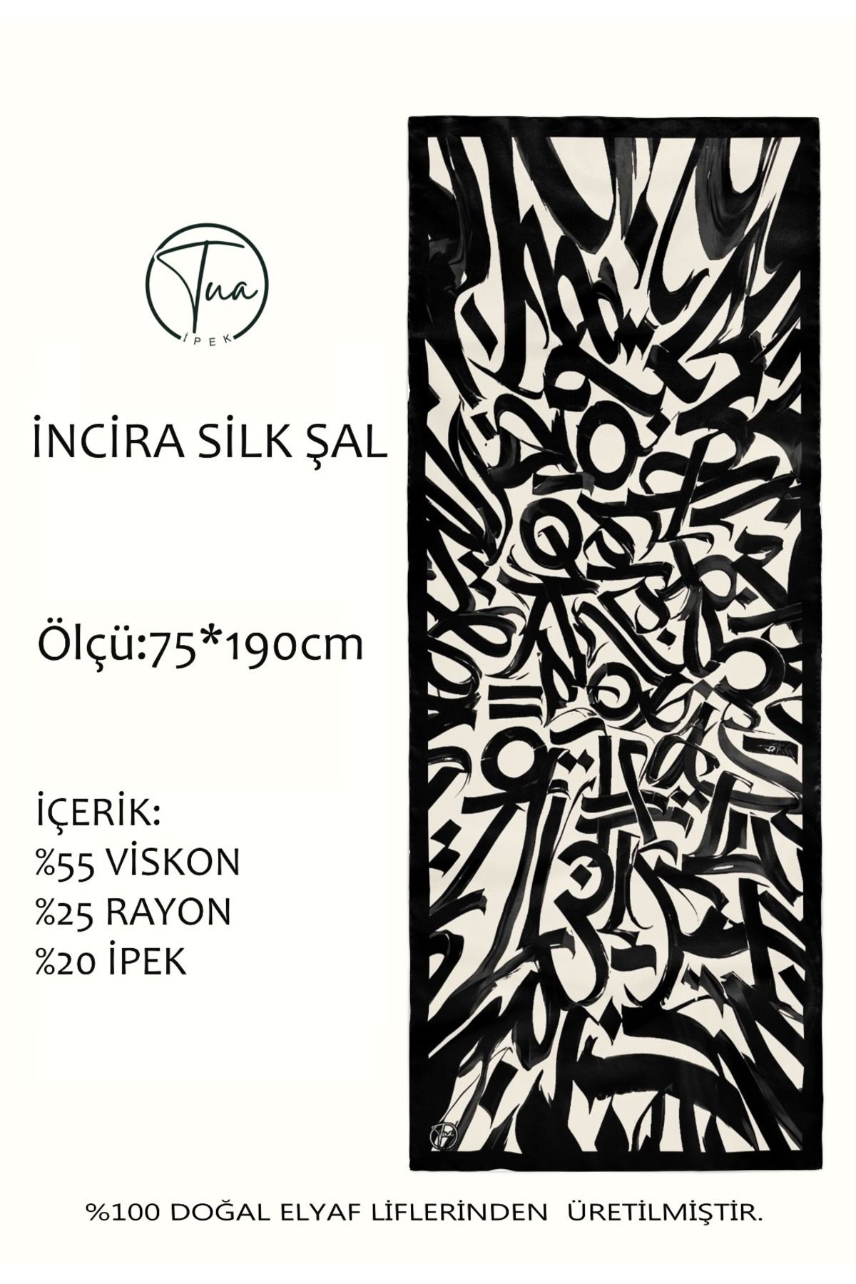 TUA İPEK Organic İNCİRA DUT İPEĞİ/VİSCOSE ŞAL - Hat Desenli