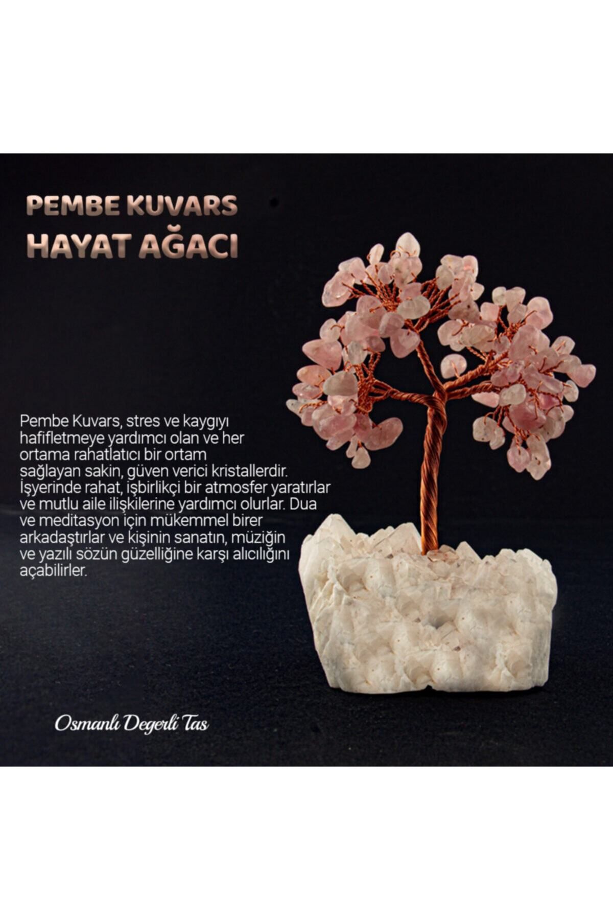Elioure Sertifikalı Pembe Kuvars Doğal Taş Ağacı, şık ve doğal enerjili dekor parçası