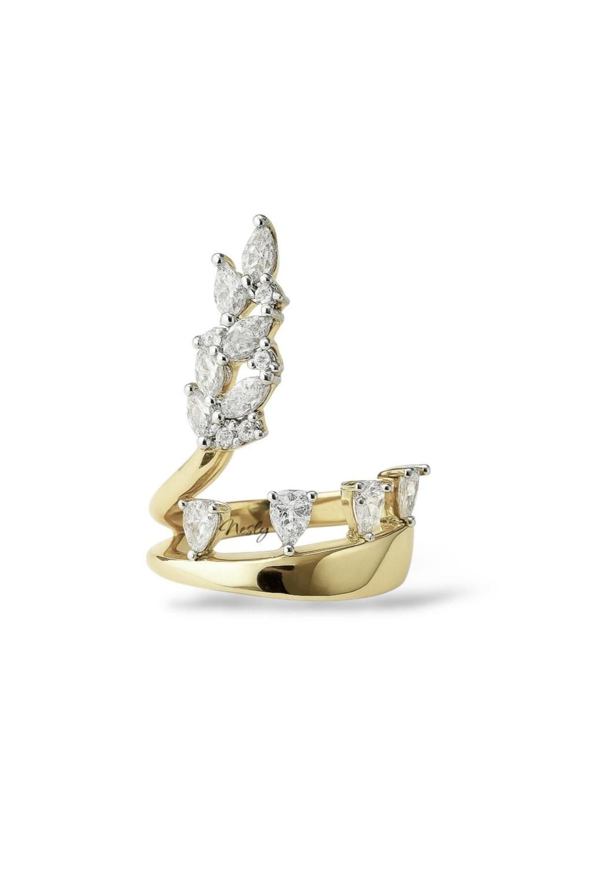 neslyaccessories Nesly 14K Gold Ice Leaf Yüzük