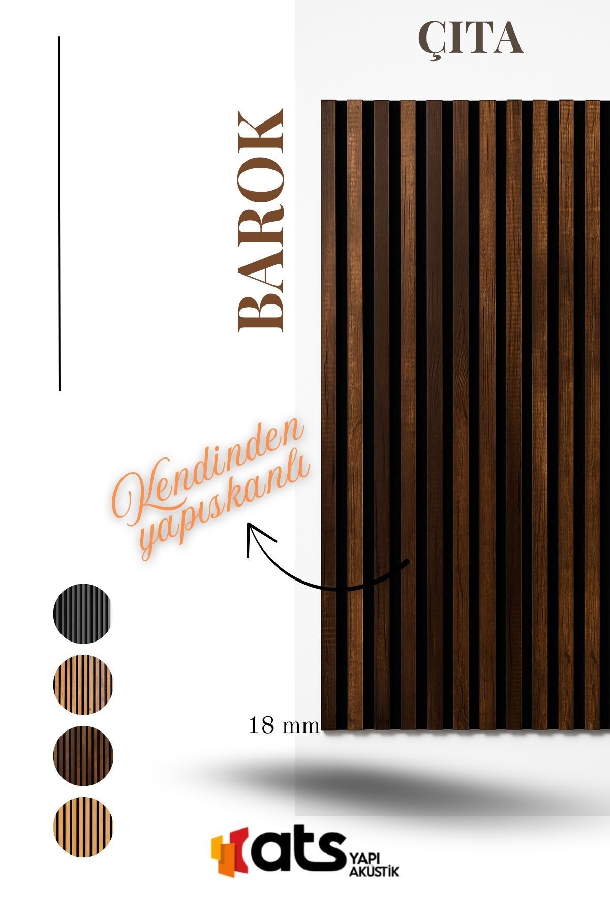 ATS YAPI Barok Meşe Kendinden Yapışkanlı Duvar Çıta – 12 Adet | 120 cm Uzunluk 18 mm Kalınlık Dekoratif Panel