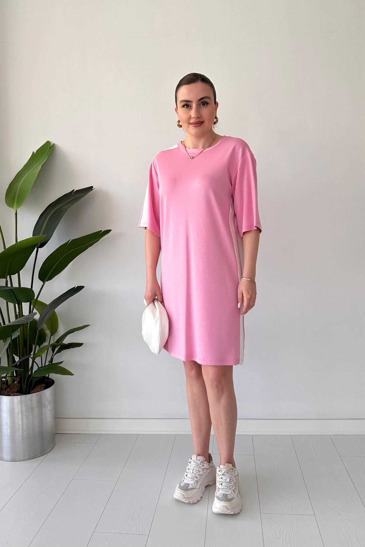MaziButik Midi Boy Modal Elbise Pembe