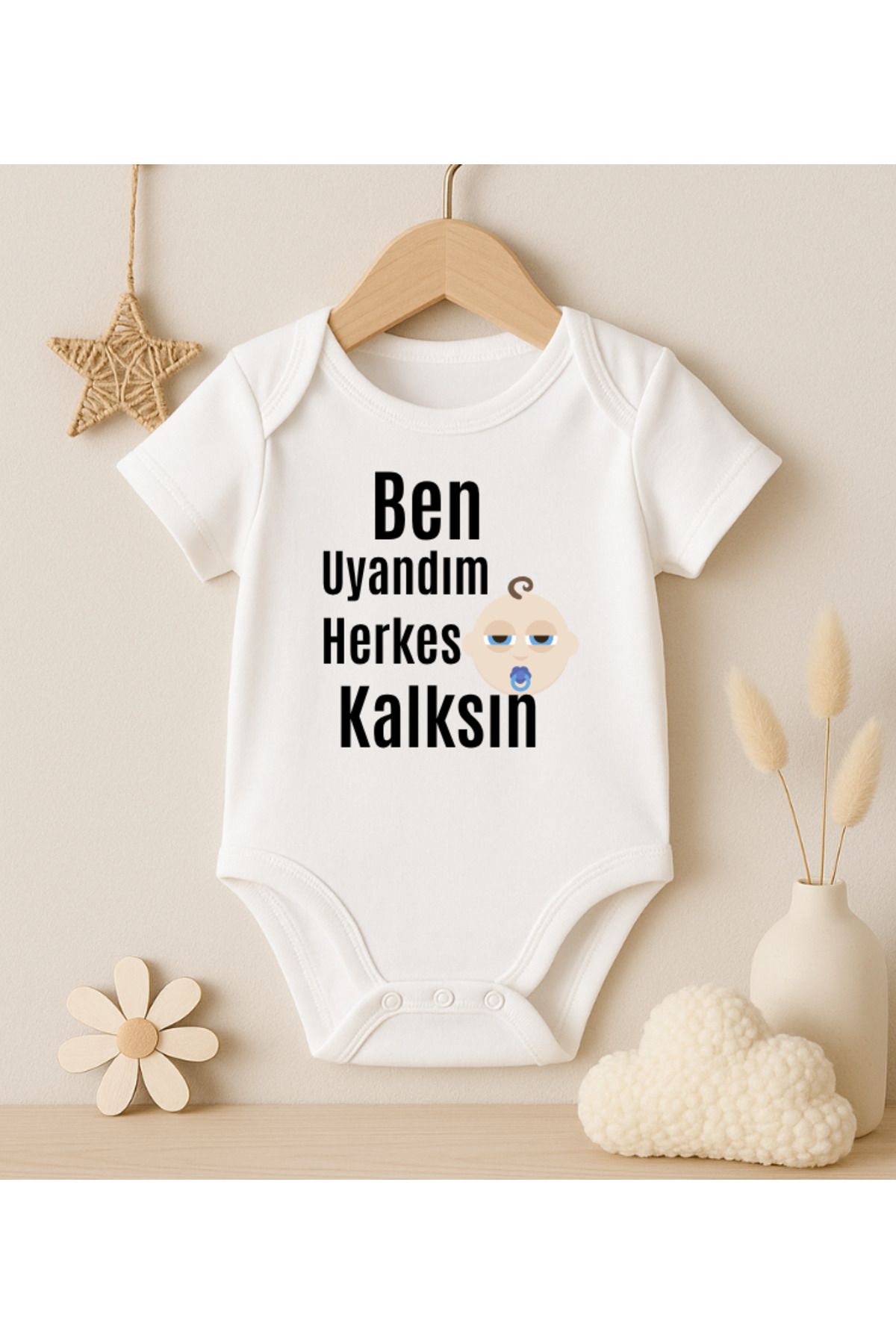 MODAT Ben Uyandım Herkes Kalksın Yazılı Bebek badi zıbın