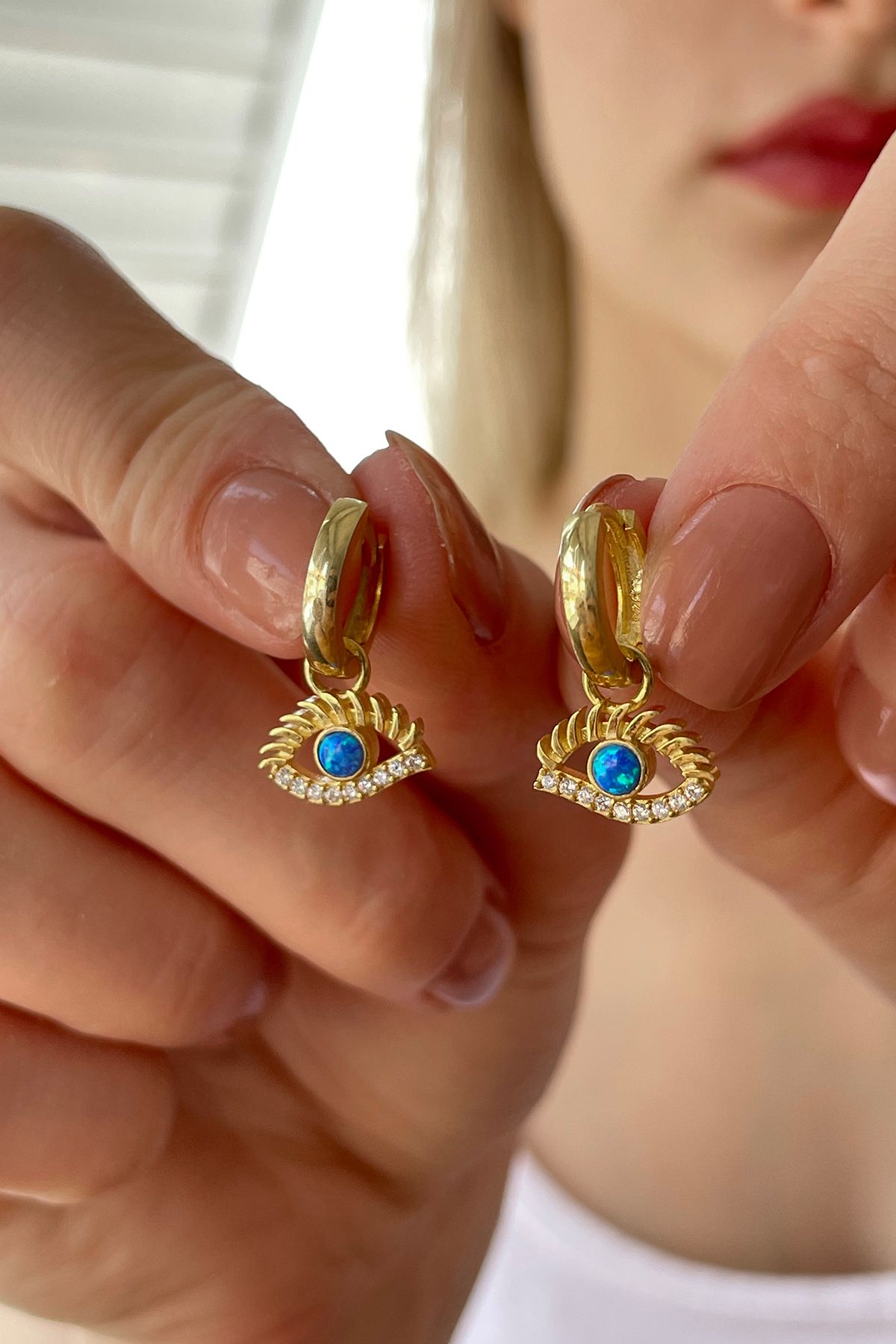goldberia Mavi Opal Göz Sallantı Küpe