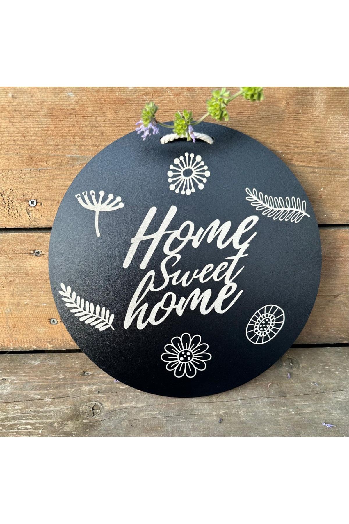 MeyArt Ajans Retro - Rustik - Çiçek Siyah Ahşap HOME - Home Sweet Home Konseptli Duvar Dekorasyon Ürünü
