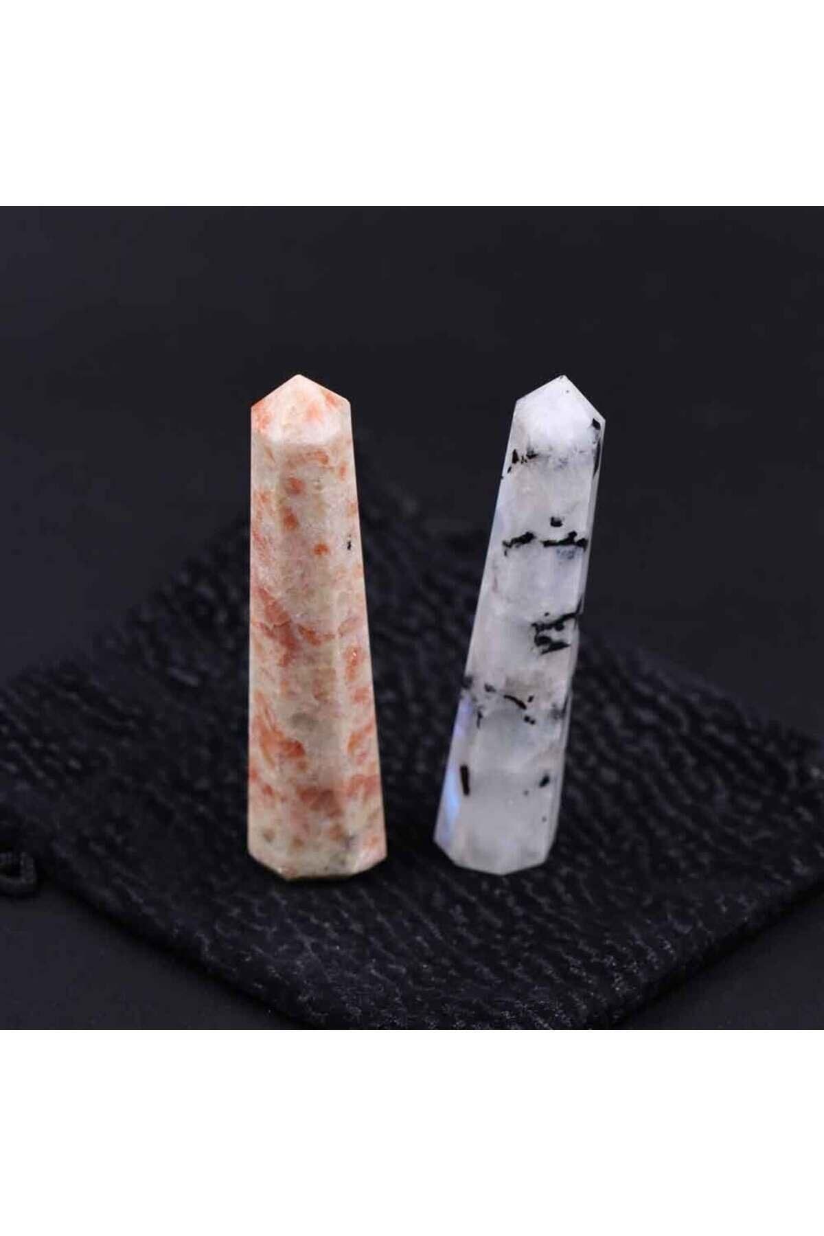 Elioure Doğal Taş Obelisk Seti, Yoga ve Meditasyon İçin Uygun, 2'li Paket