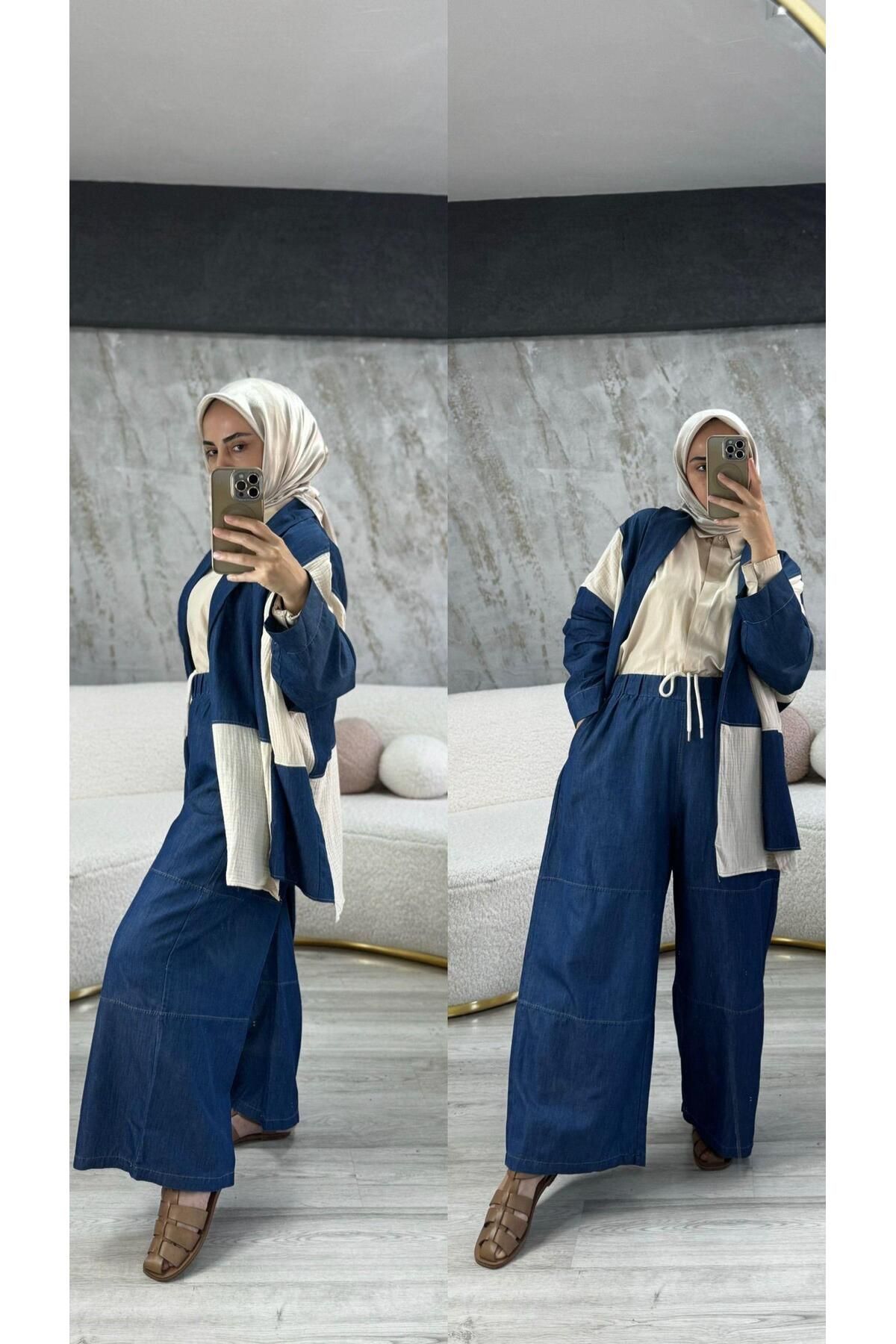Touche Blok Renkli Oversize Mevsimlik Ceket Denim