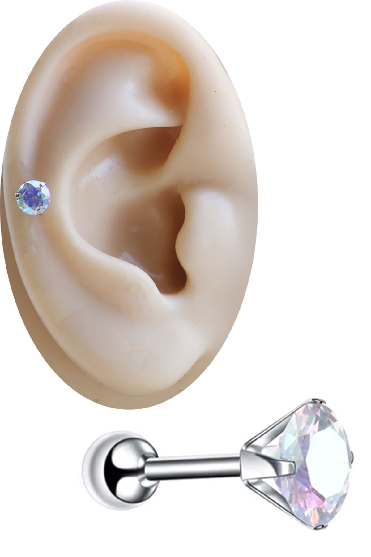 Cadının Dükkanı Neon Taşlı Çelik Tragus Helix Kıkırdak Piercing