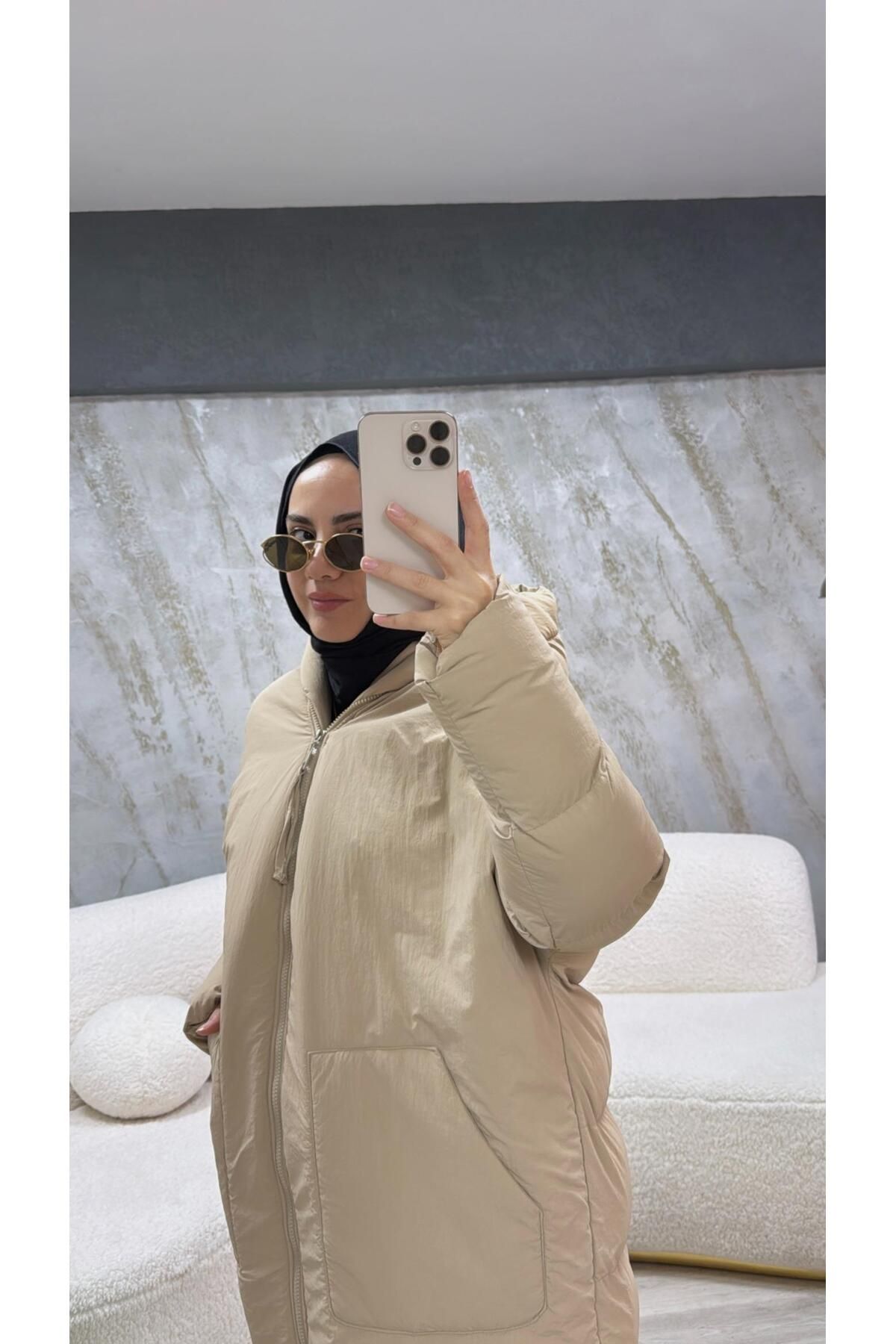 Touche Oversize Maxi Şişme Mont Camel