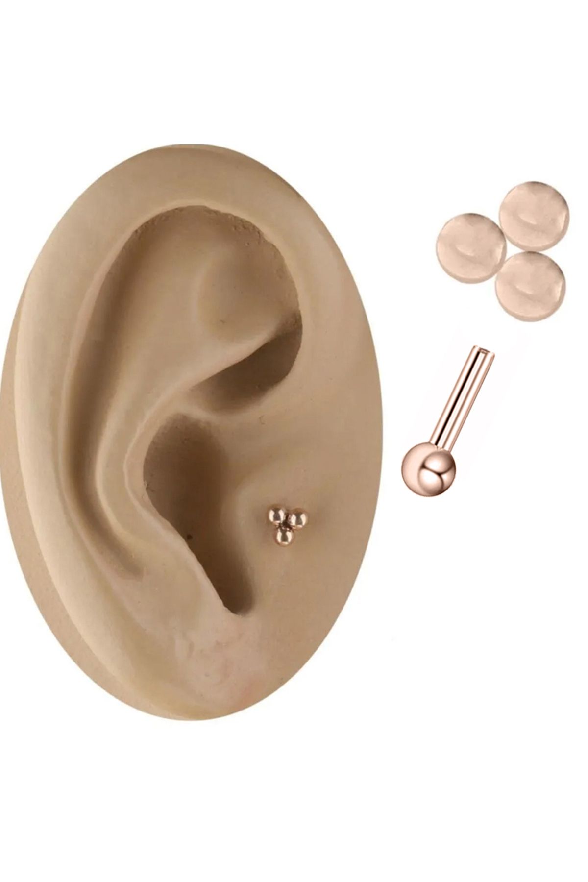 Cadının Dükkanı Üç Top Rose Çelik Tragus Helix Kıkırdak Piercing