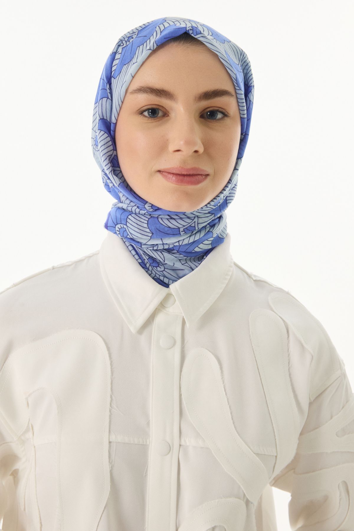 FENZA SCARF Çizgi Desen Pamuklu Şal - Mavi